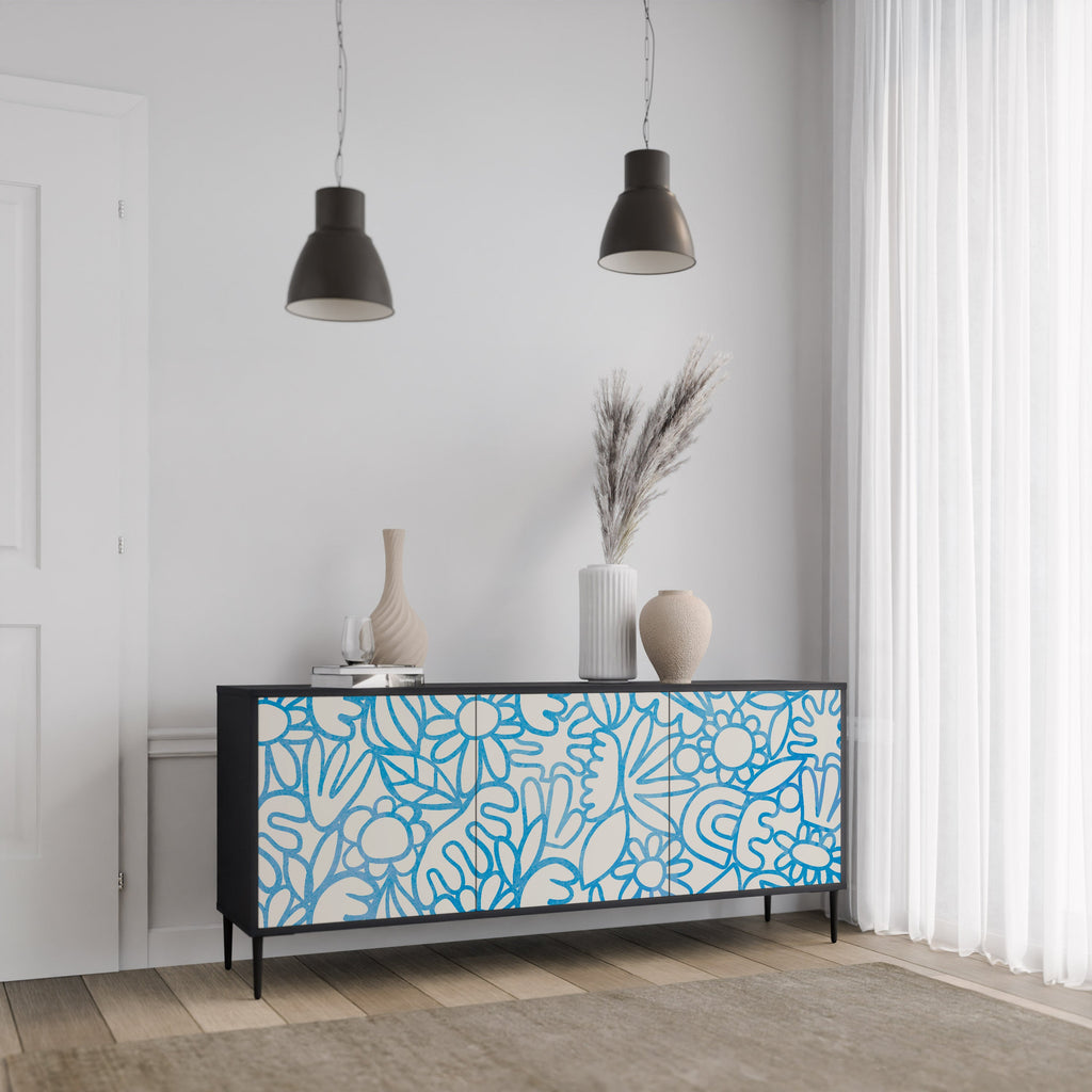 BLOOMY MORNING 3-türiges Sideboard in Schwarz