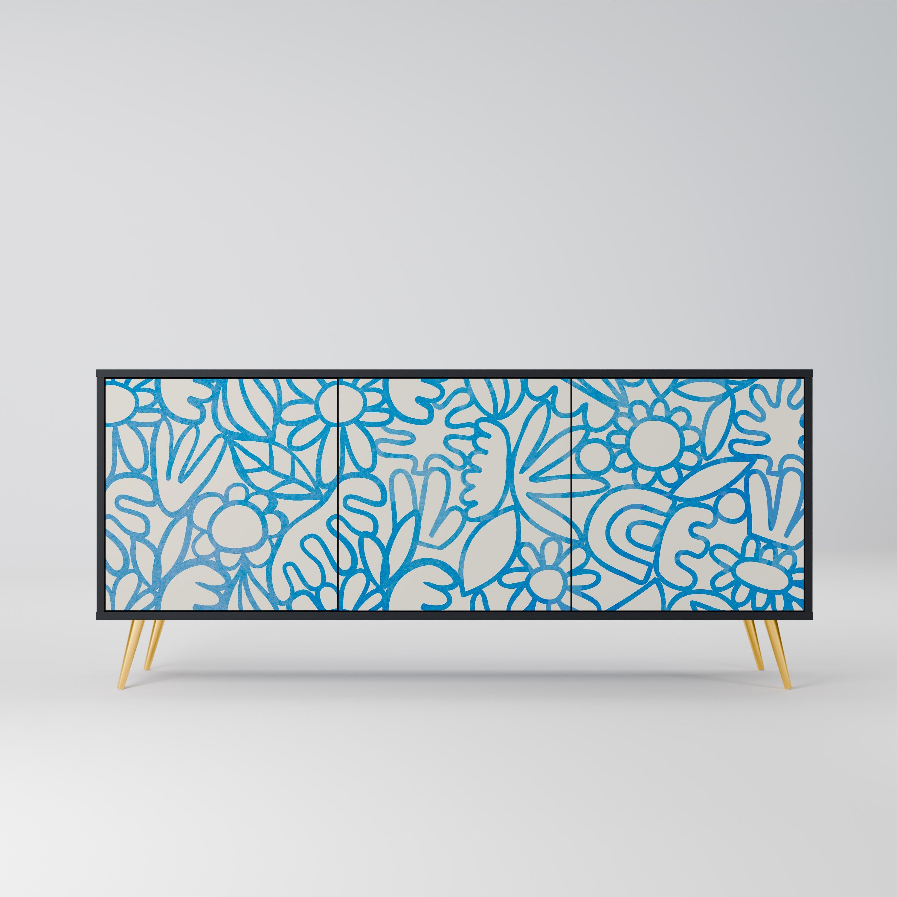 BLOOMY MORNING 3-türiges Sideboard in Schwarz