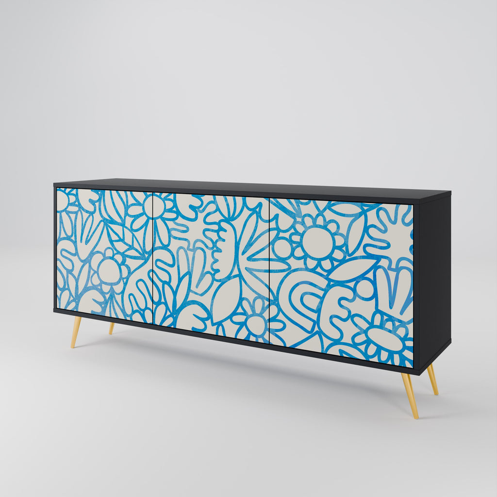 BLOOMY MORNING 3-türiges Sideboard in Schwarz