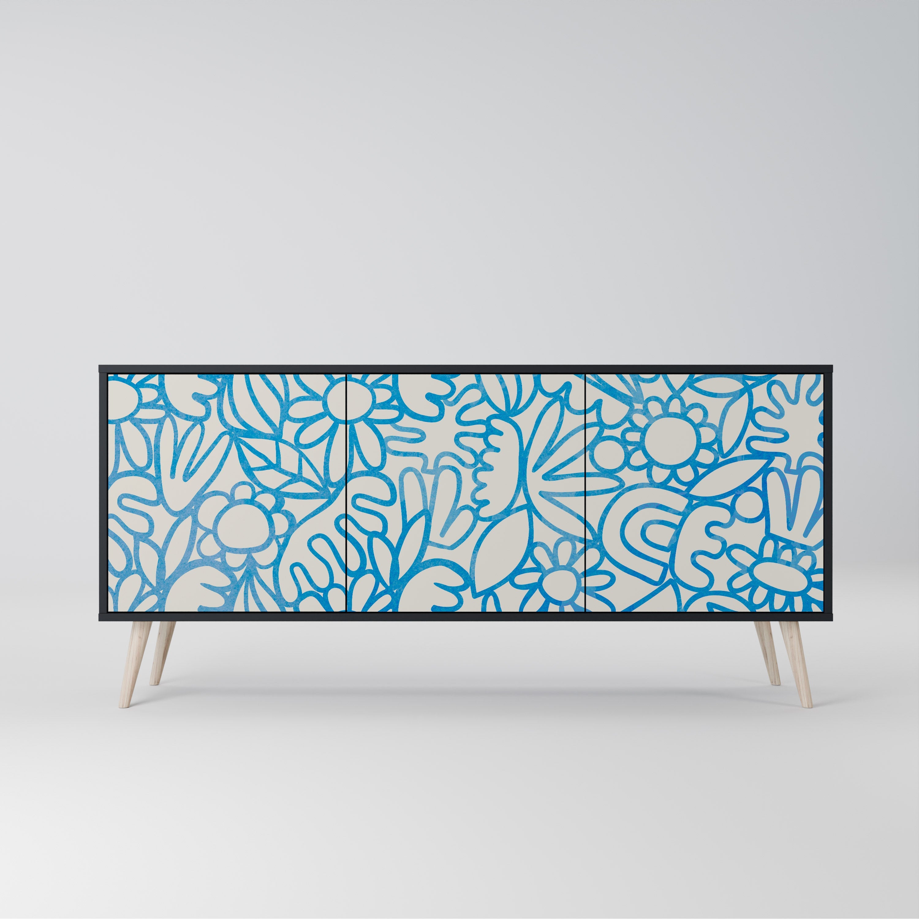 BLOOMY MORNING 3-türiges Sideboard in Schwarz