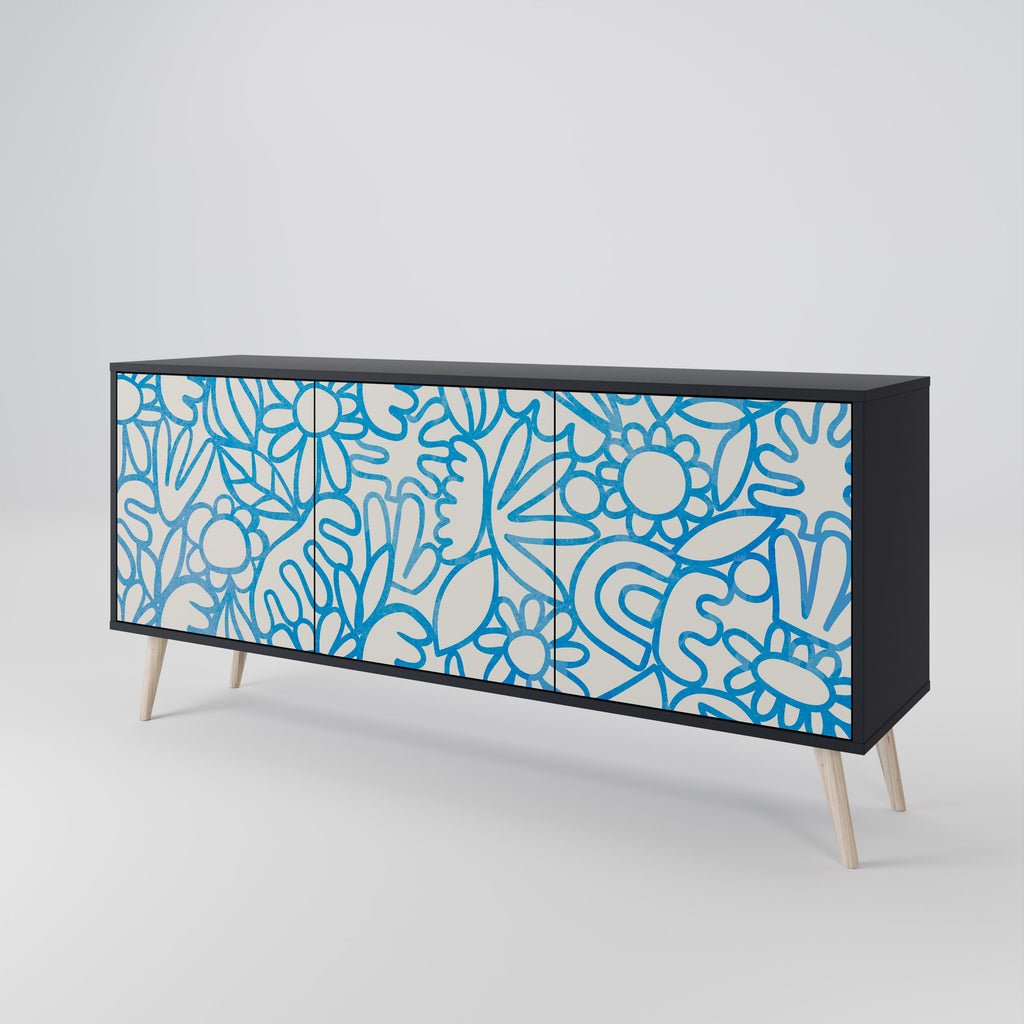 BLOOMY MORNING 3-türiges Sideboard in Schwarz