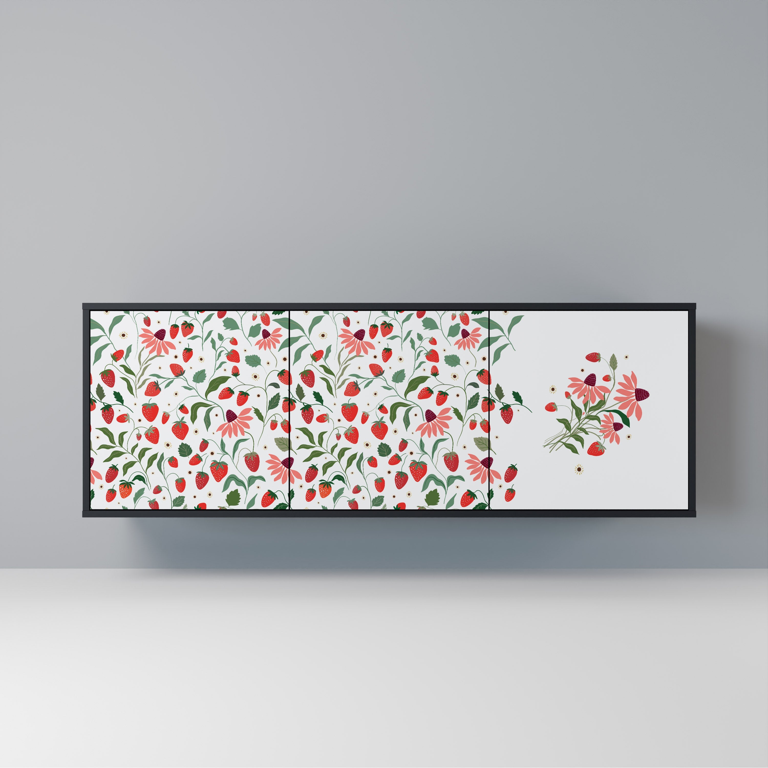 FLOWERS AND STRAWBERRIES 3-türiges Sideboard in Schwarz