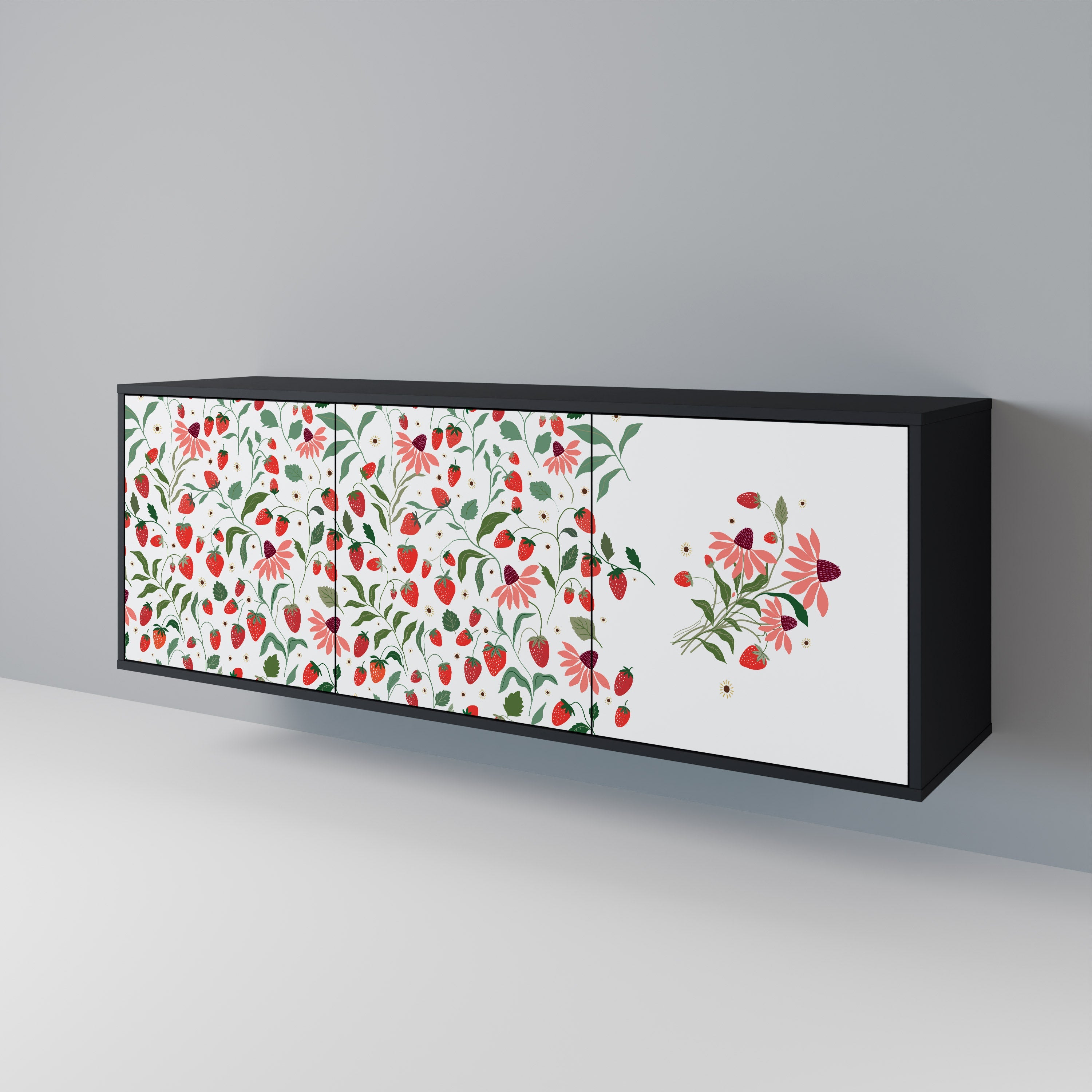 FLOWERS AND STRAWBERRIES 3-türiges Sideboard in Schwarz