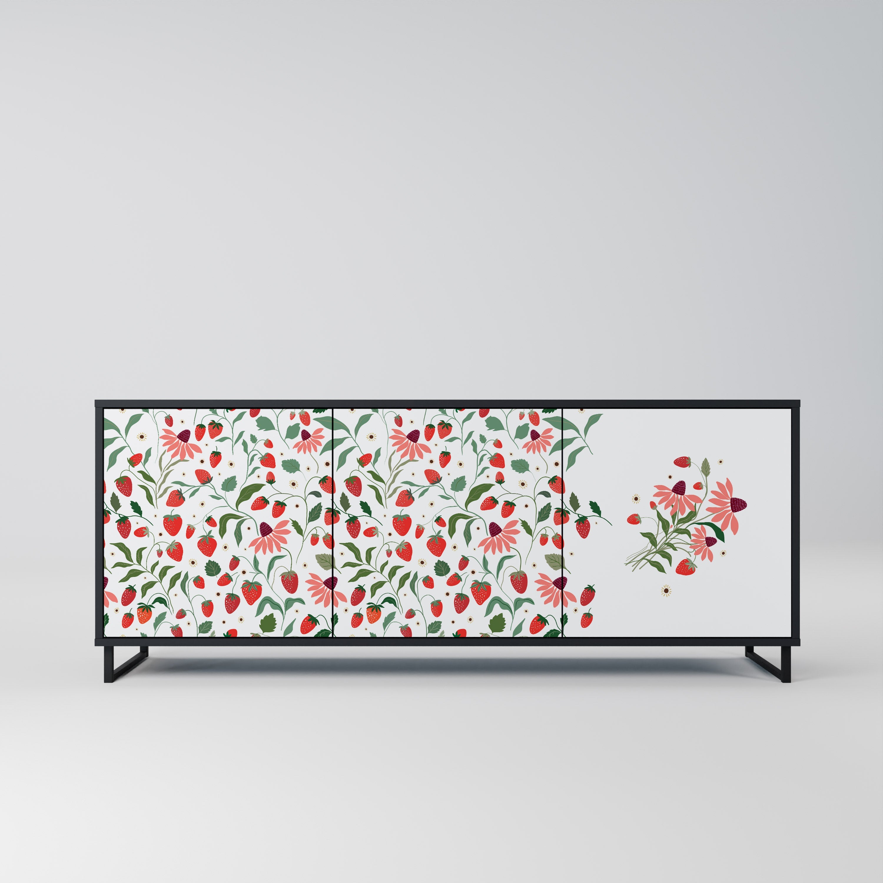 FLOWERS AND STRAWBERRIES 3-türiges Sideboard in Schwarz