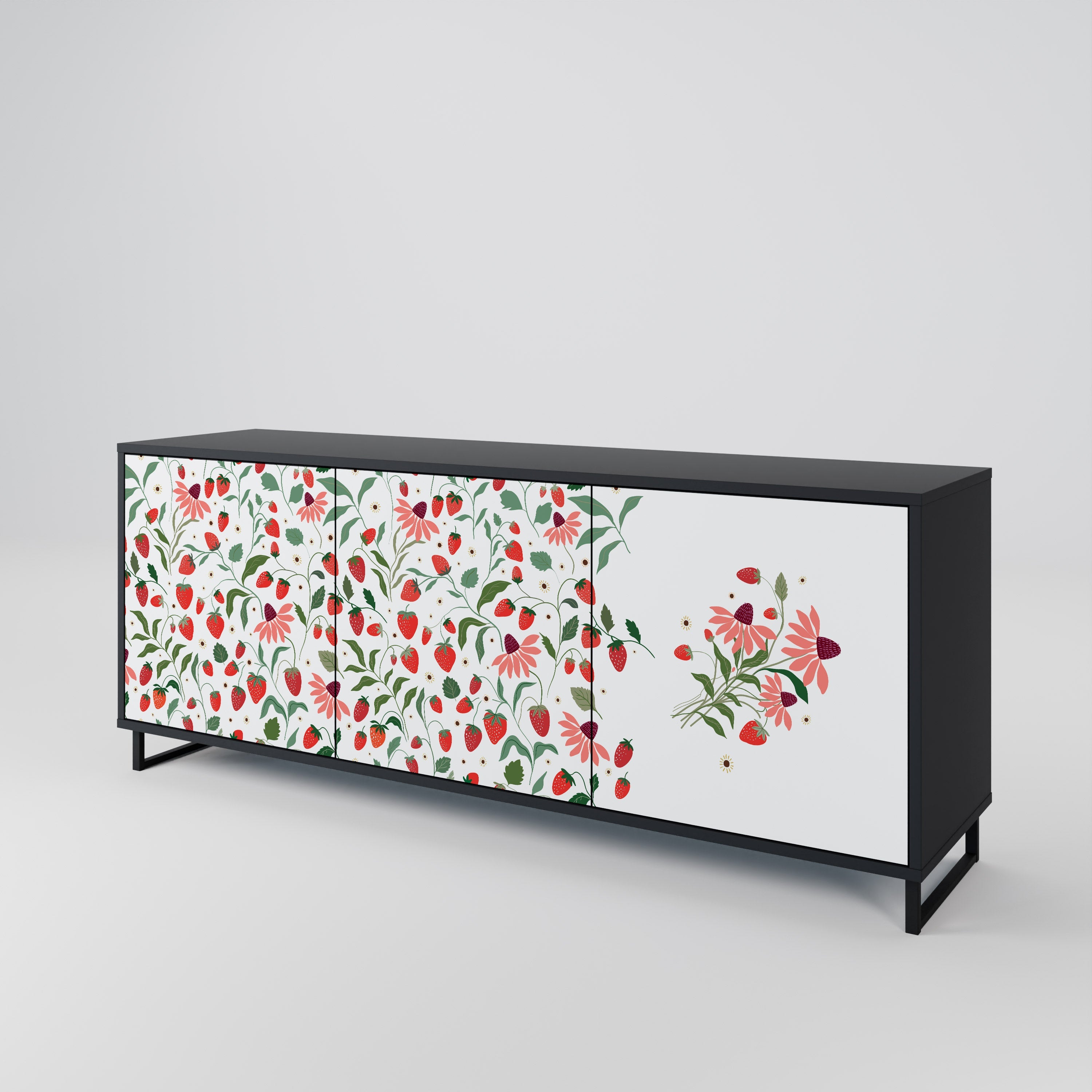 FLOWERS AND STRAWBERRIES 3-türiges Sideboard in Schwarz