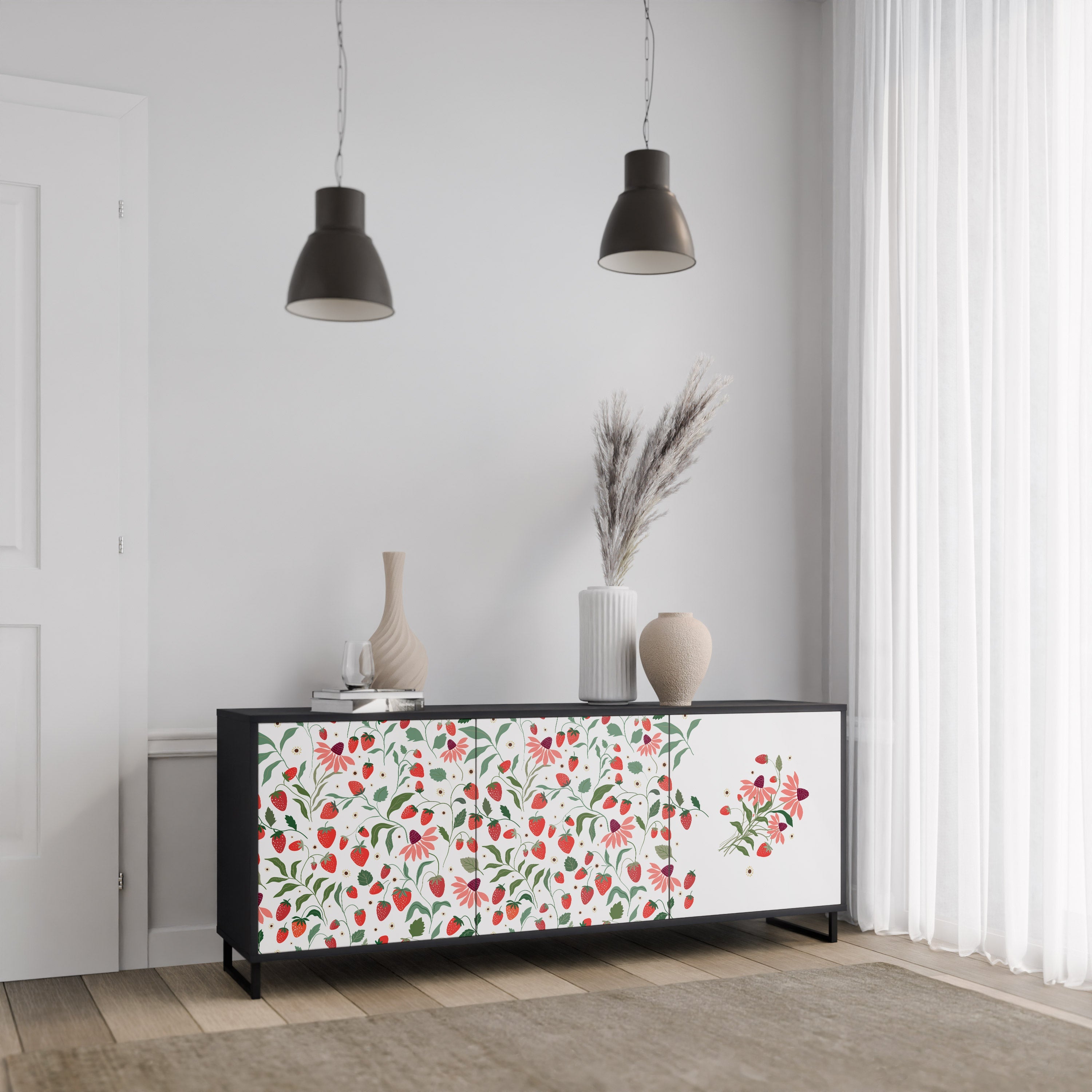 FLOWERS AND STRAWBERRIES 3-türiges Sideboard in Schwarz