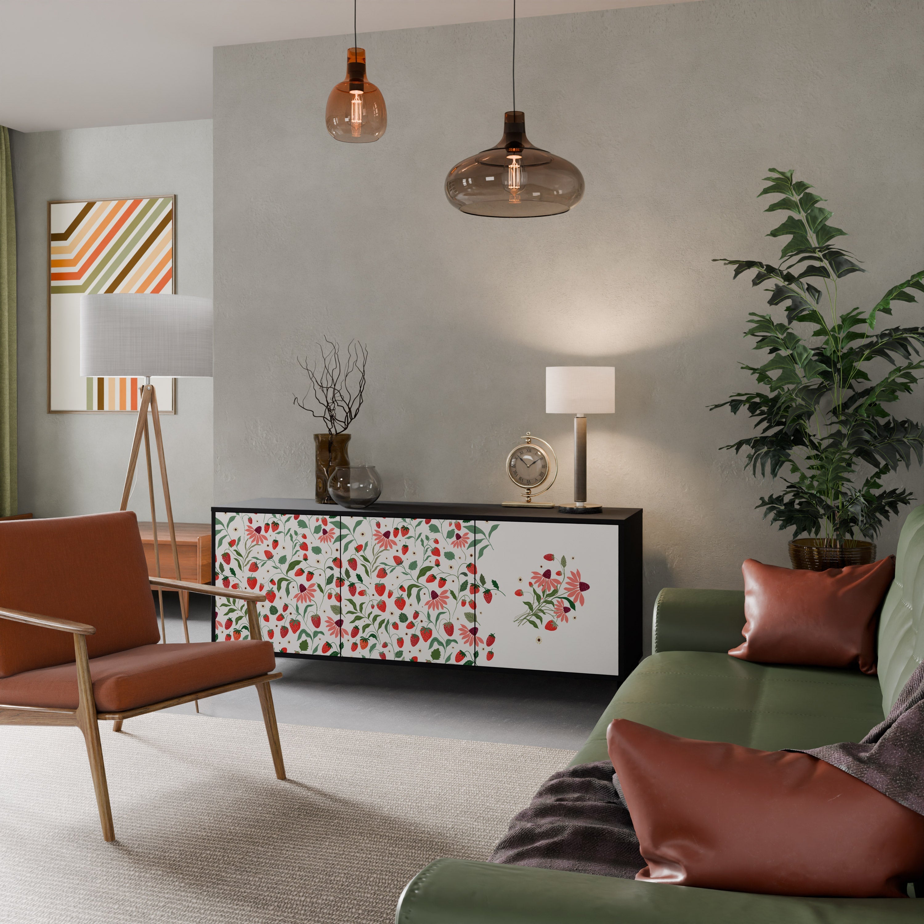 FLOWERS AND STRAWBERRIES 3-türiges Sideboard in Schwarz