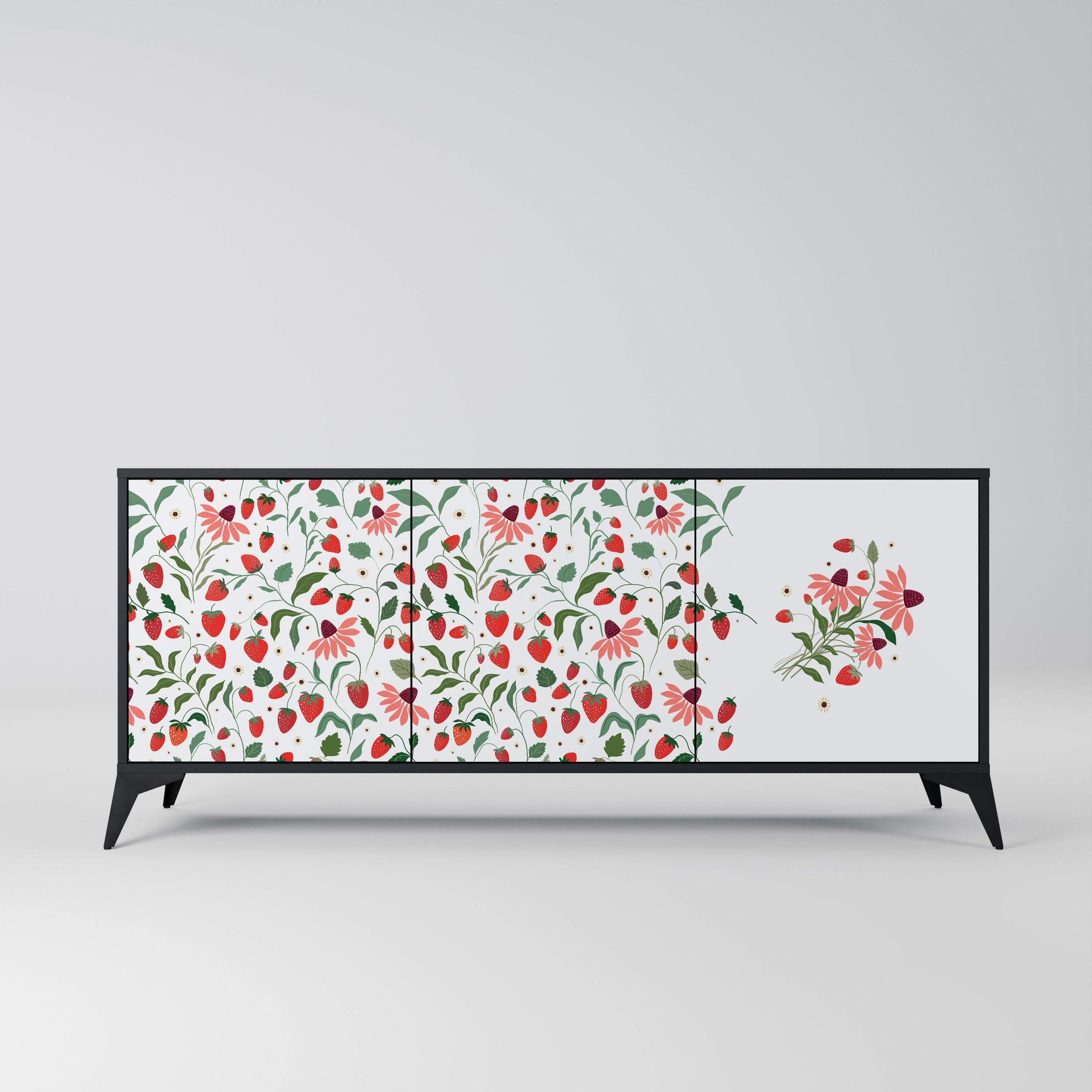 FLOWERS AND STRAWBERRIES 3-türiges Sideboard in Schwarz