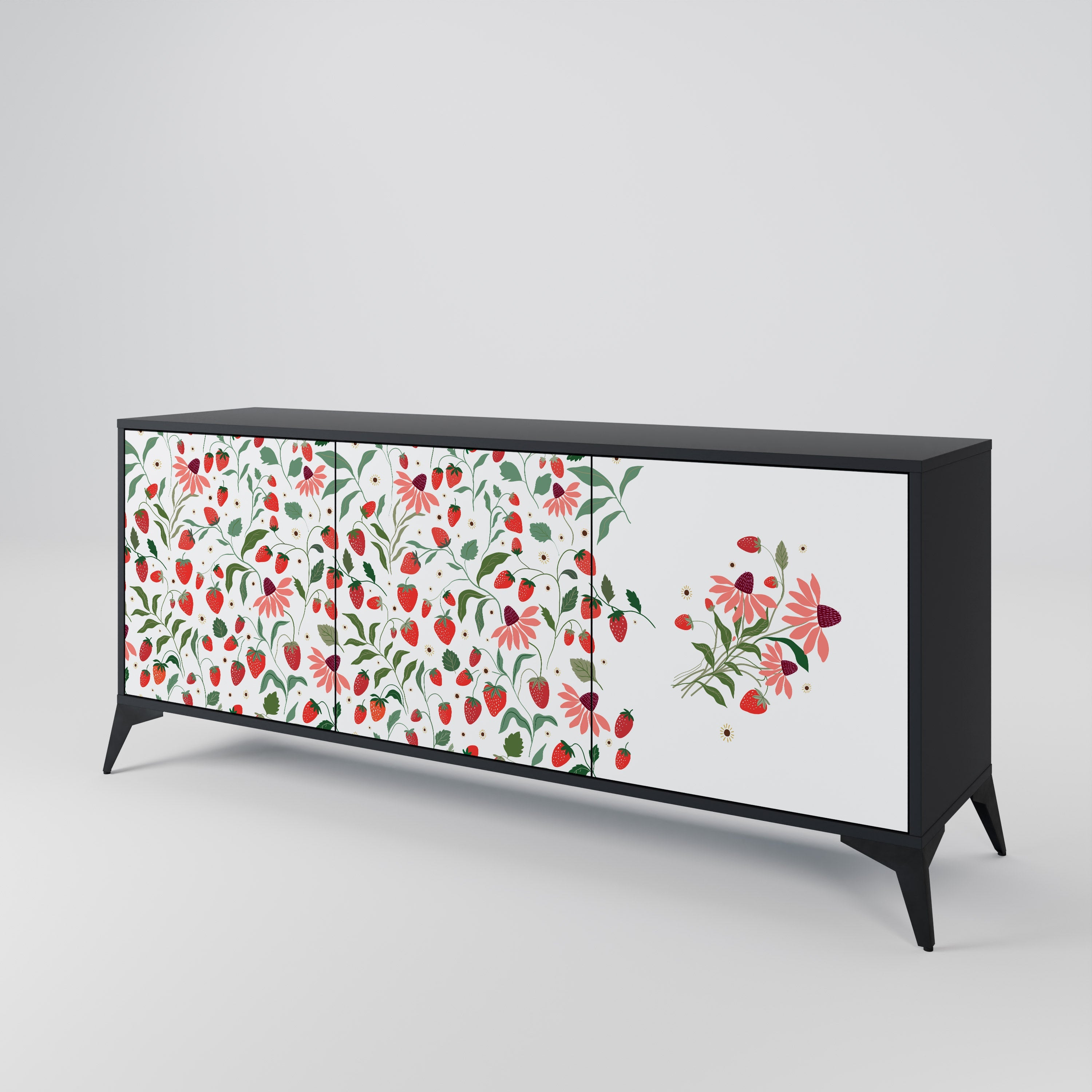 FLOWERS AND STRAWBERRIES 3-türiges Sideboard in Schwarz