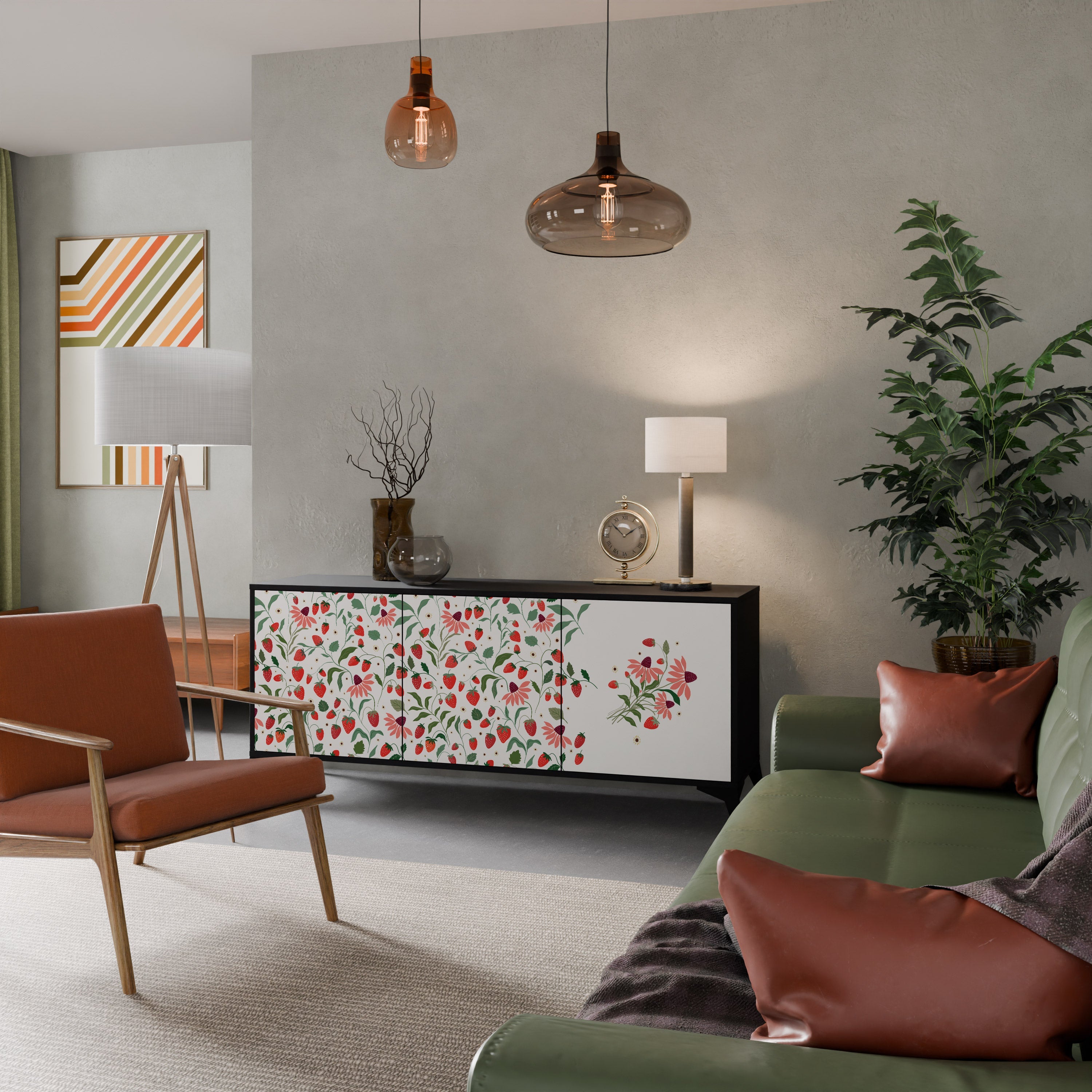 FLOWERS AND STRAWBERRIES 3-türiges Sideboard in Schwarz