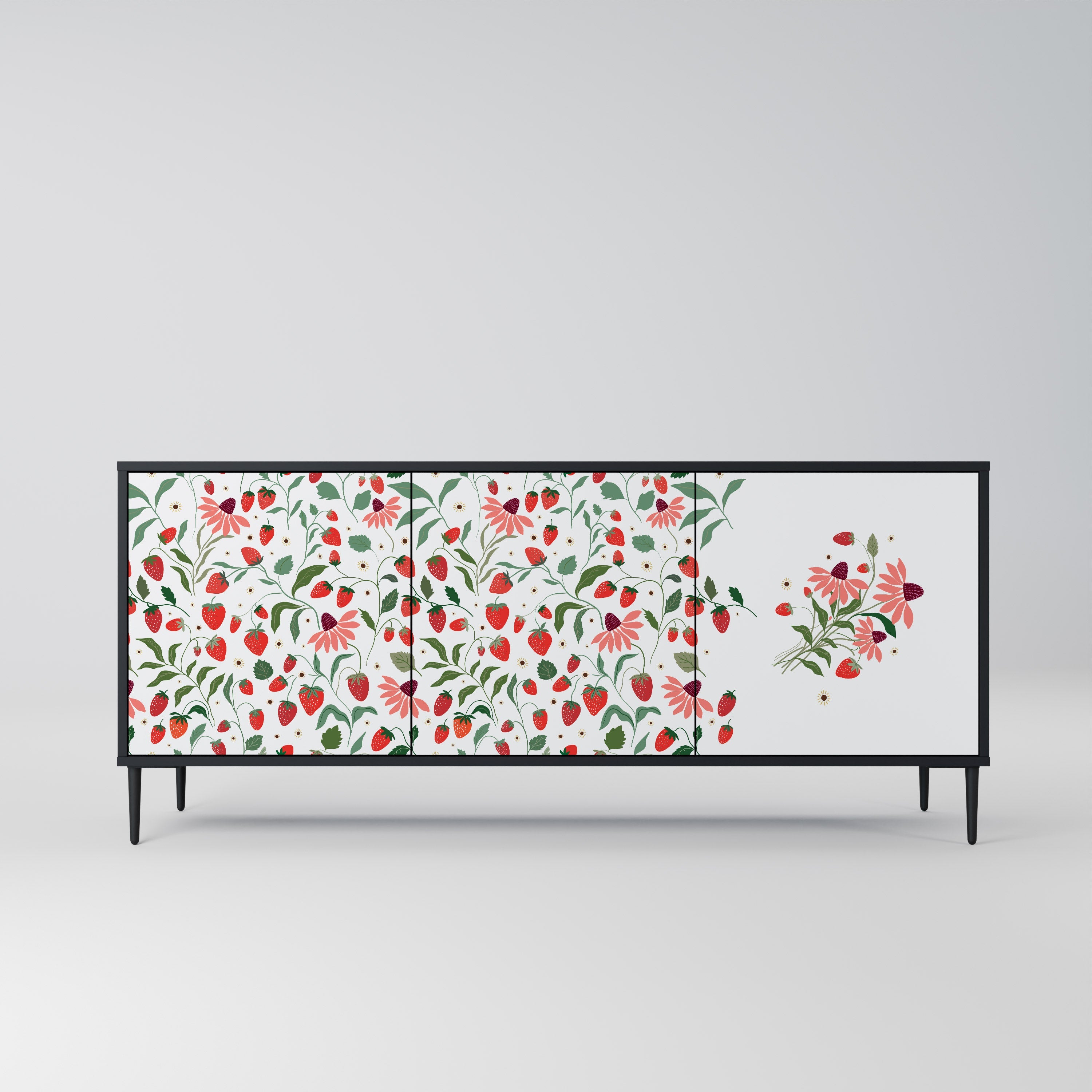 FLOWERS AND STRAWBERRIES 3-türiges Sideboard in Schwarz
