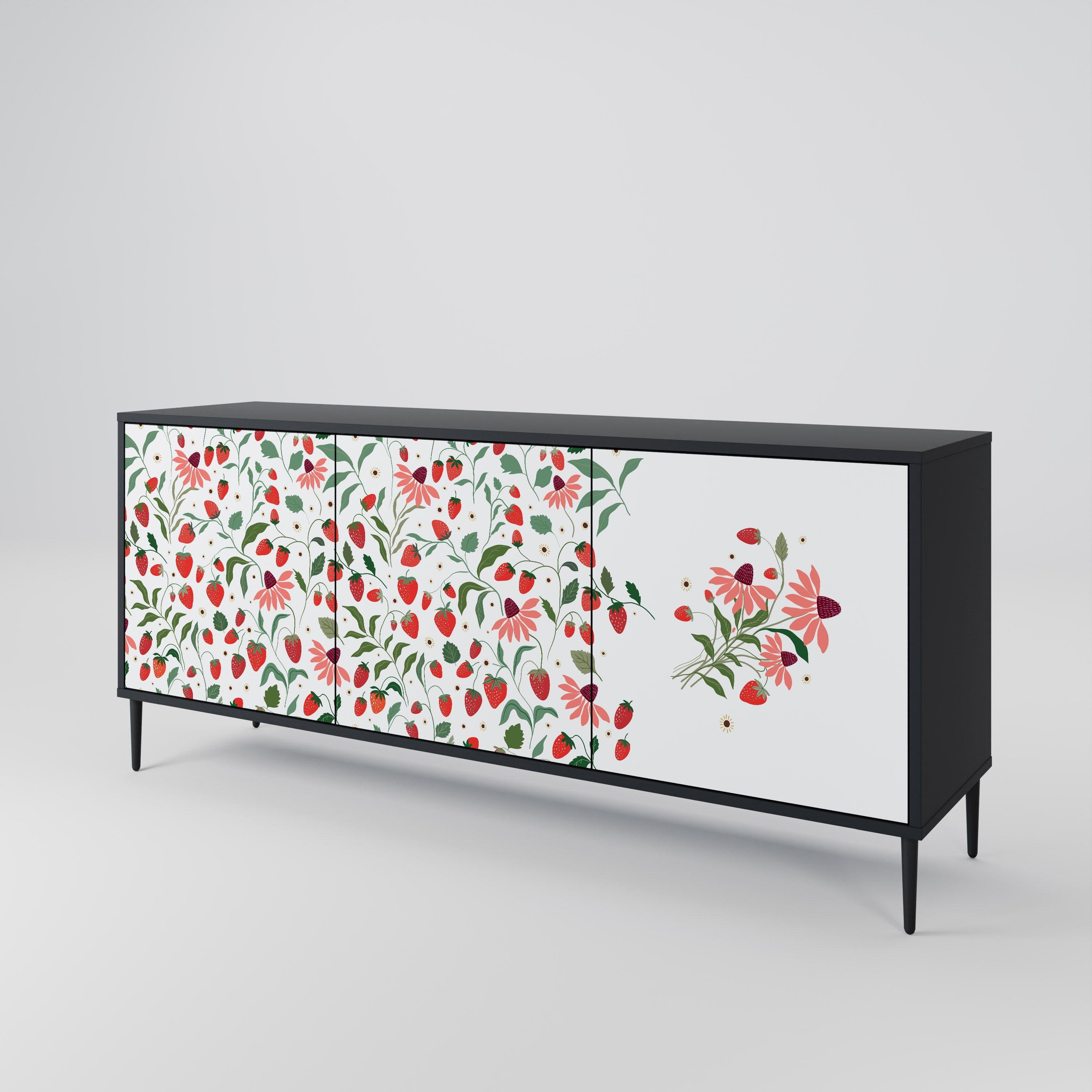 FLOWERS AND STRAWBERRIES 3-türiges Sideboard in Schwarz