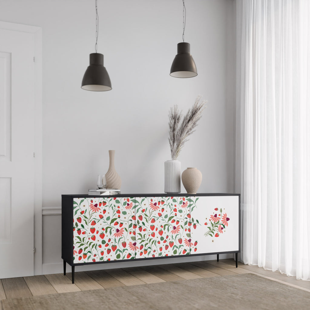FLOWERS AND STRAWBERRIES 3-türiges Sideboard in Schwarz