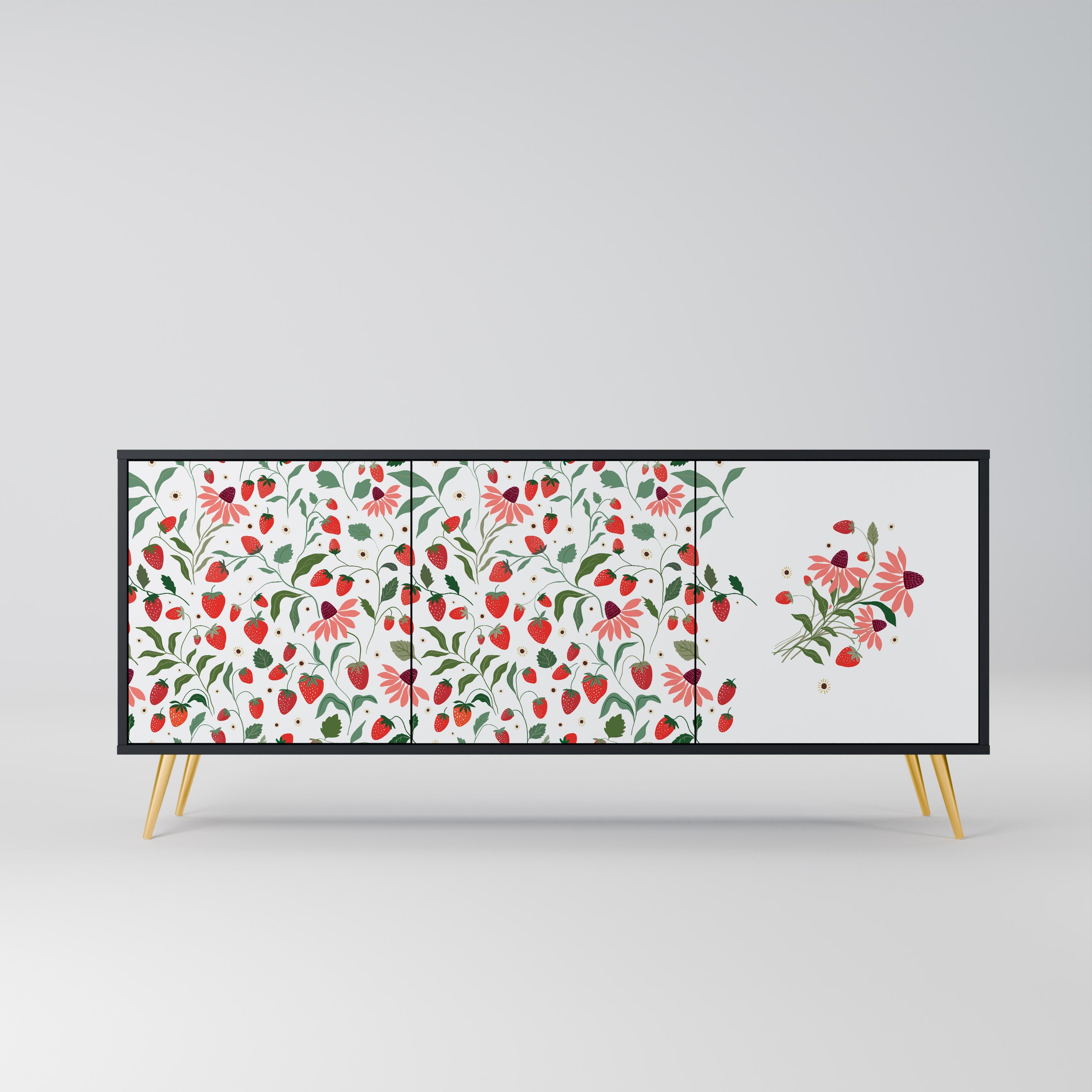 FLOWERS AND STRAWBERRIES 3-türiges Sideboard in Schwarz