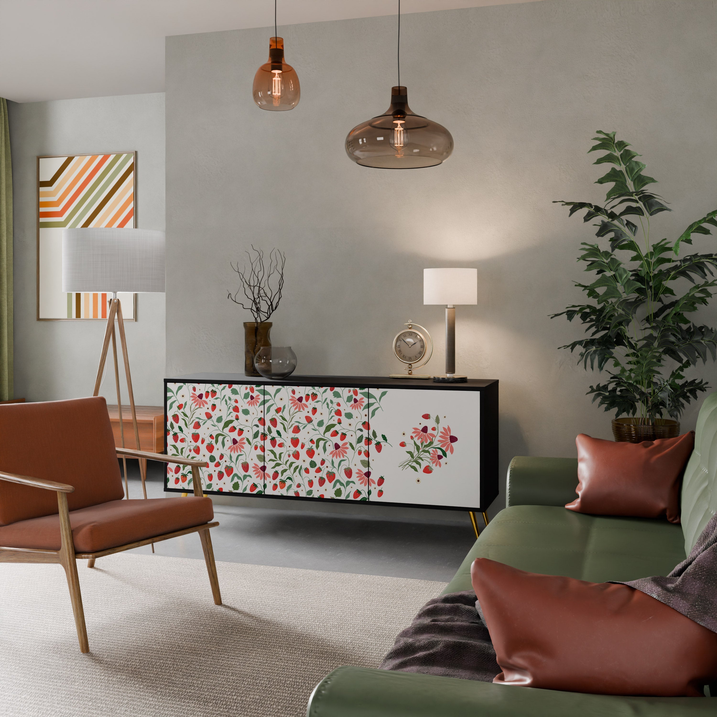 FLOWERS AND STRAWBERRIES 3-türiges Sideboard in Schwarz