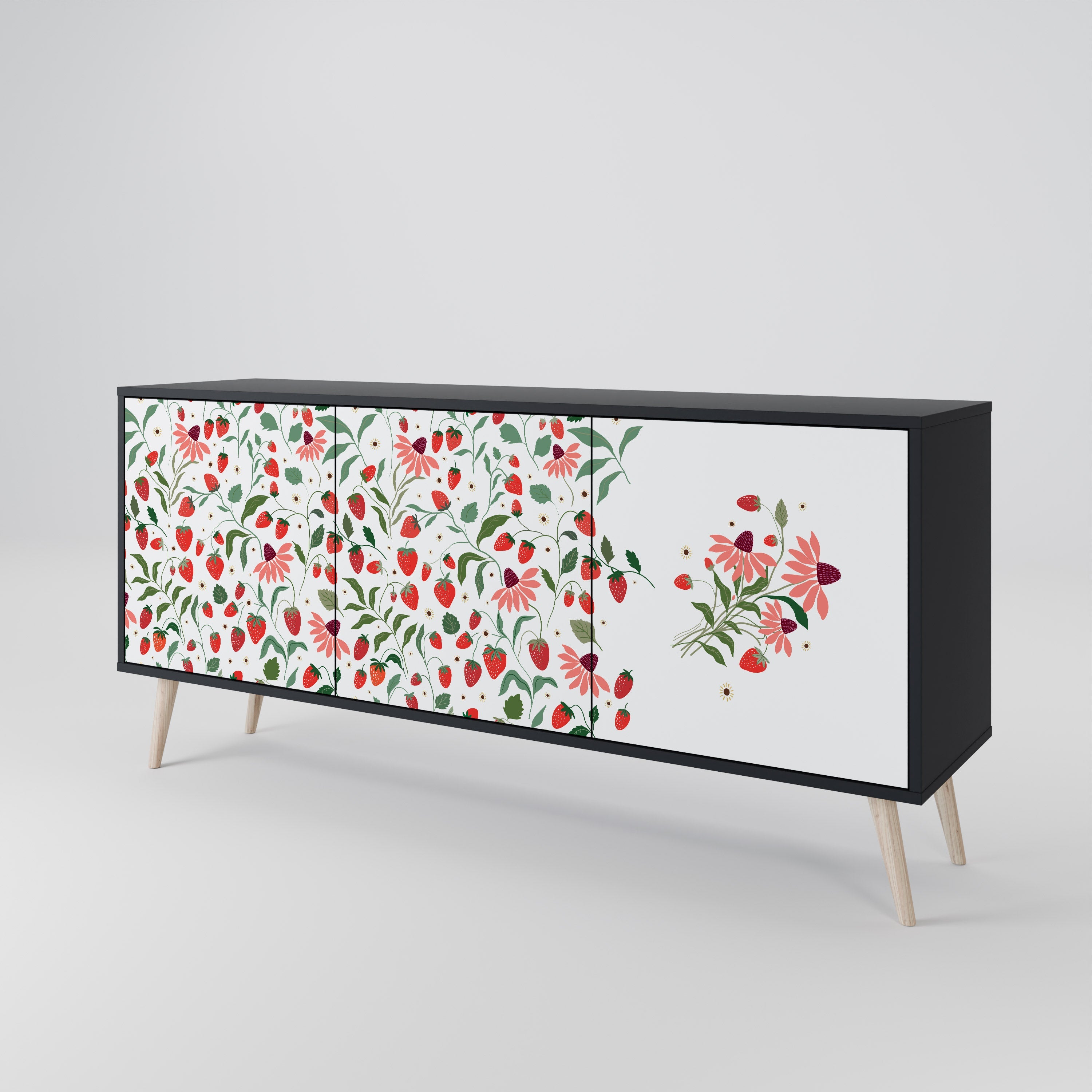 FLOWERS AND STRAWBERRIES 3-türiges Sideboard in Schwarz