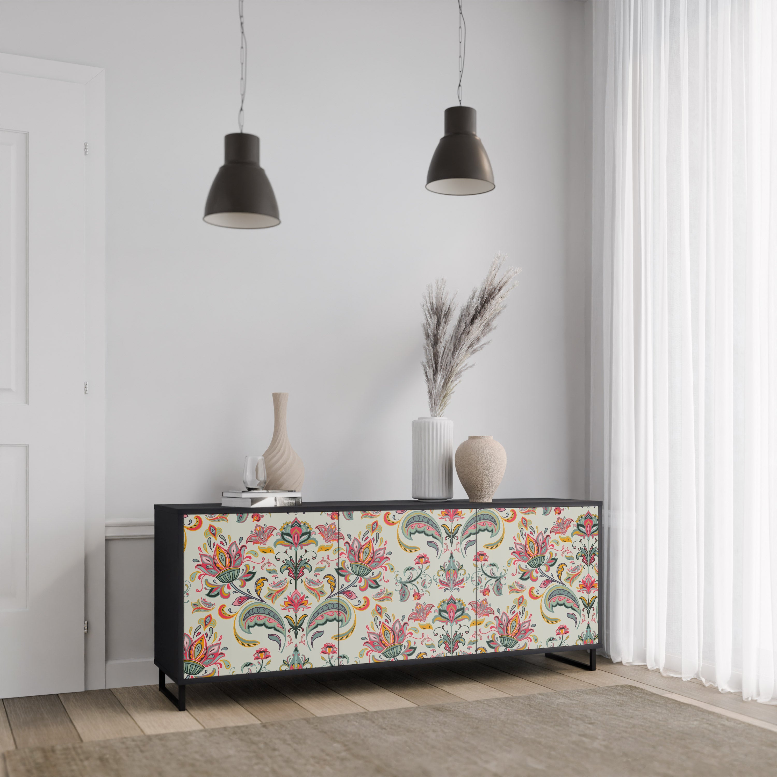ORGANIC FOLKLORE 3-türiges Sideboard in Schwarz