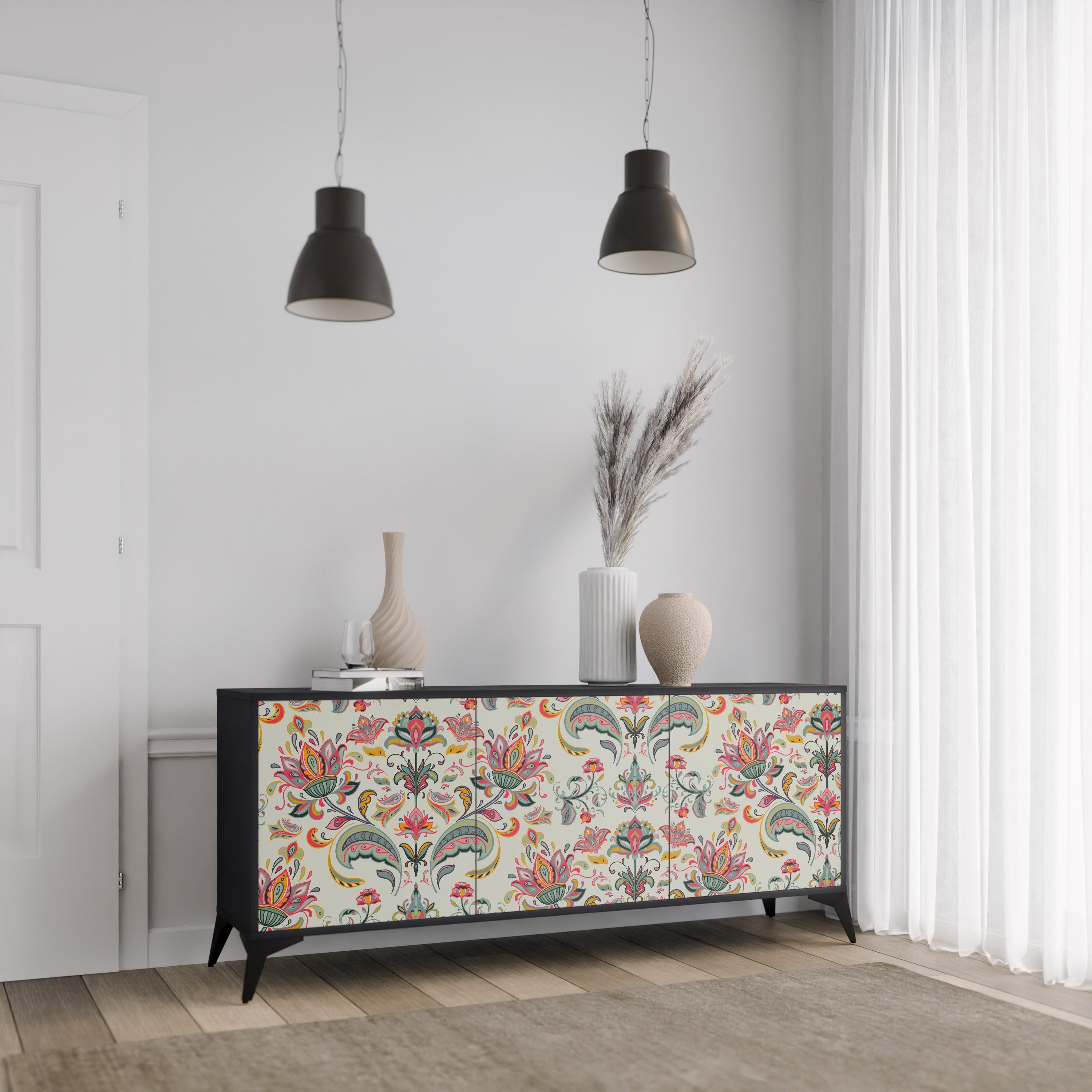 ORGANIC FOLKLORE 3-türiges Sideboard in Schwarz