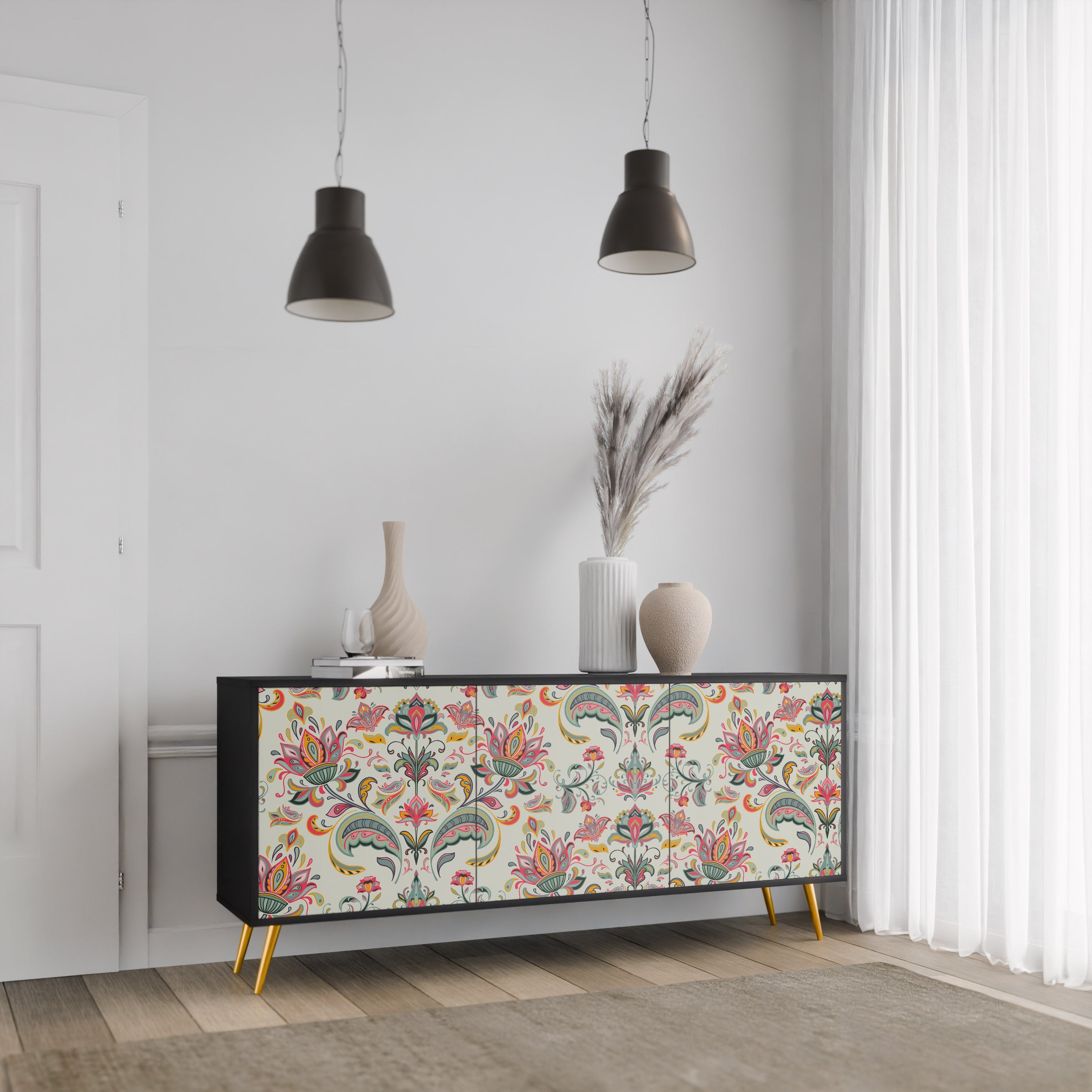 ORGANIC FOLKLORE 3-türiges Sideboard in Schwarz