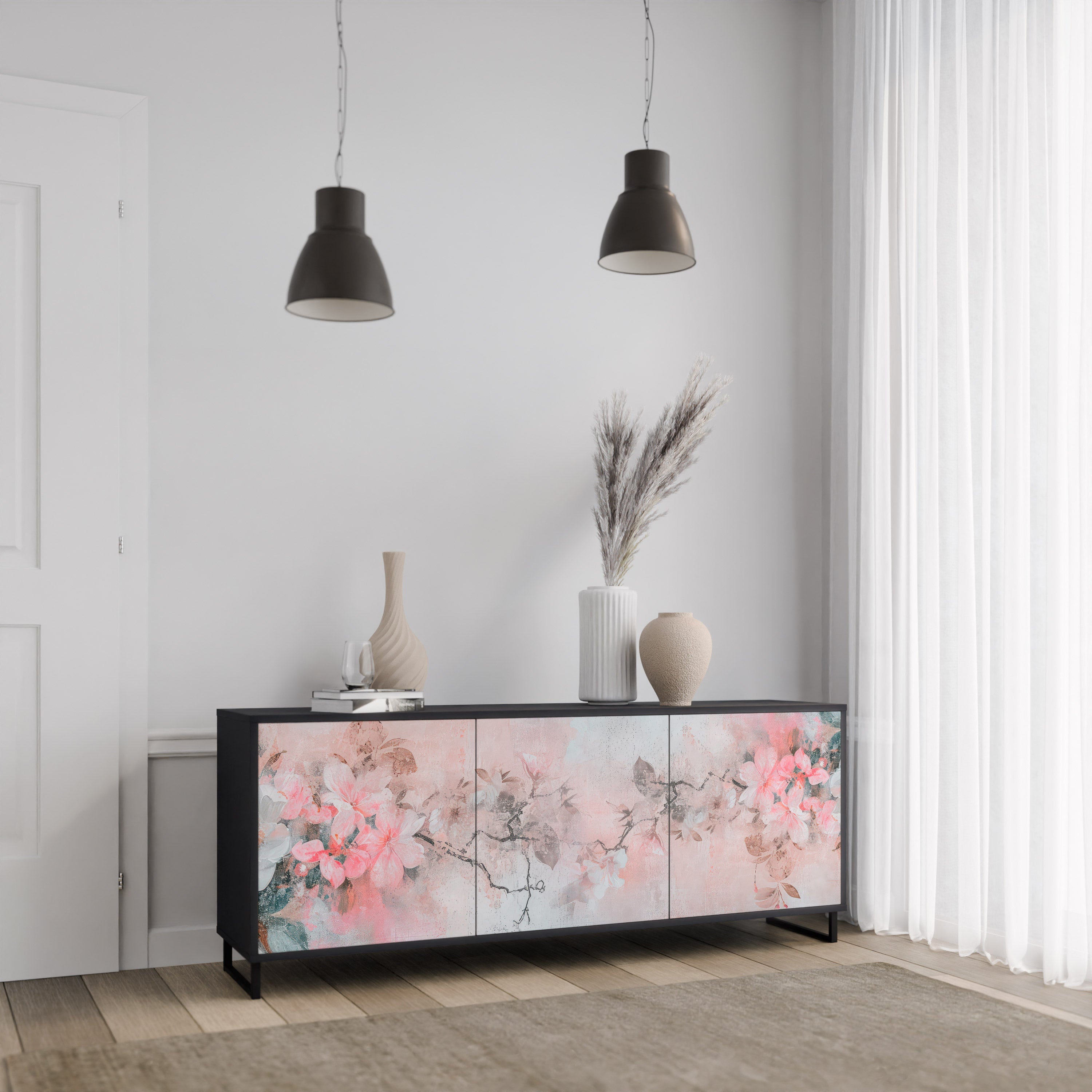 CHERRY BLOSSOM Sideboard mit 3 Türen in Schwarz