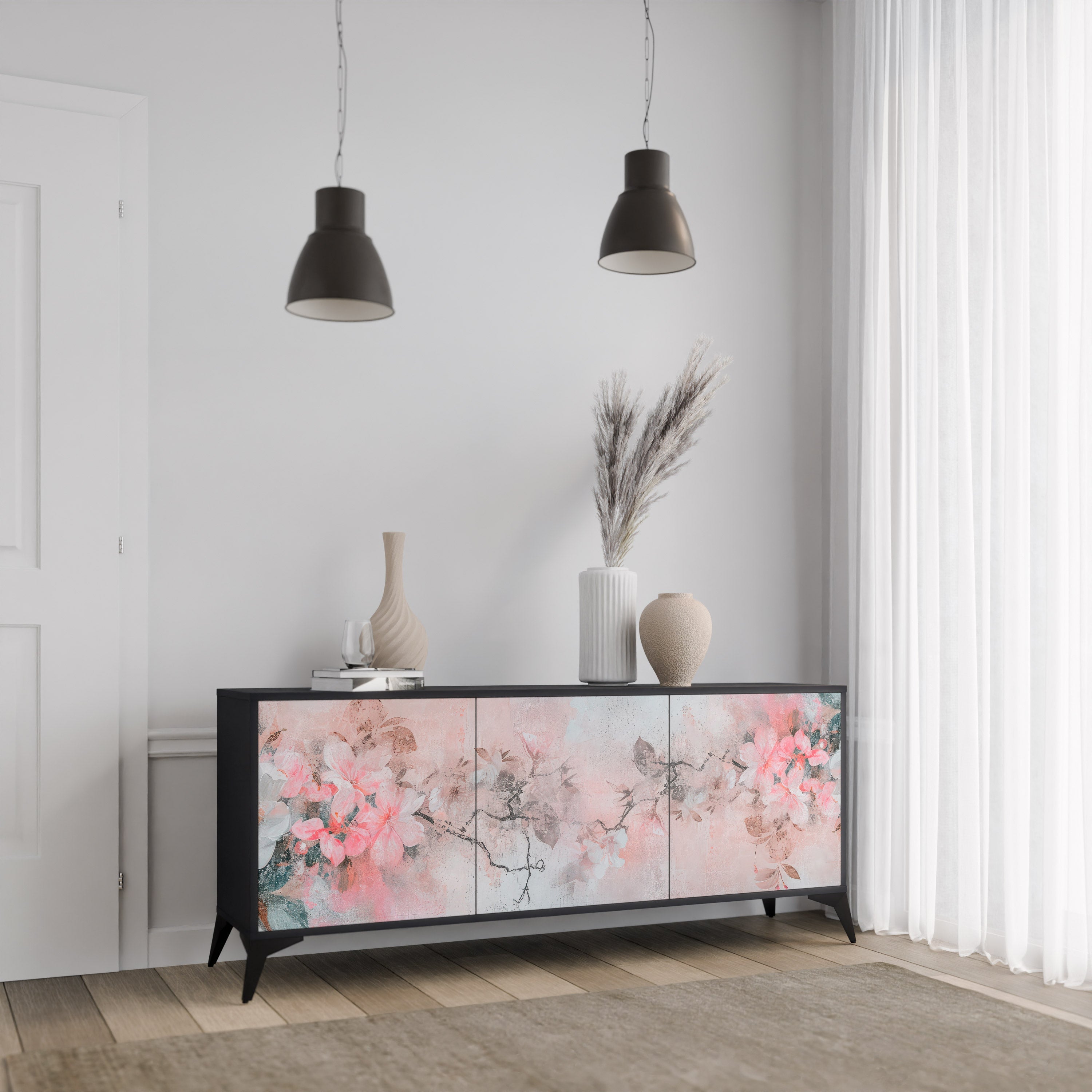 CHERRY BLOSSOM Sideboard mit 3 Türen in Schwarz