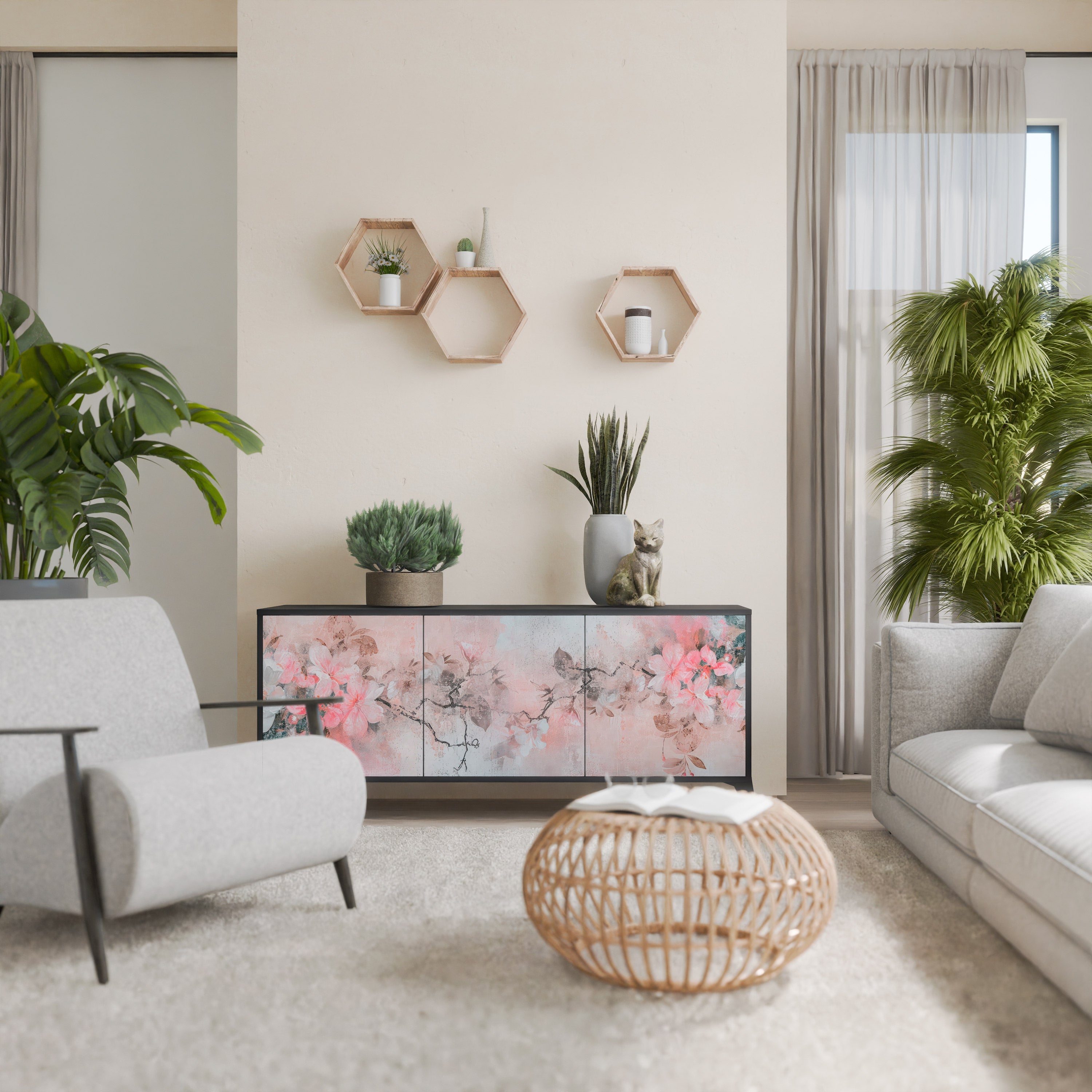 CHERRY BLOSSOM Sideboard mit 3 Türen in Schwarz