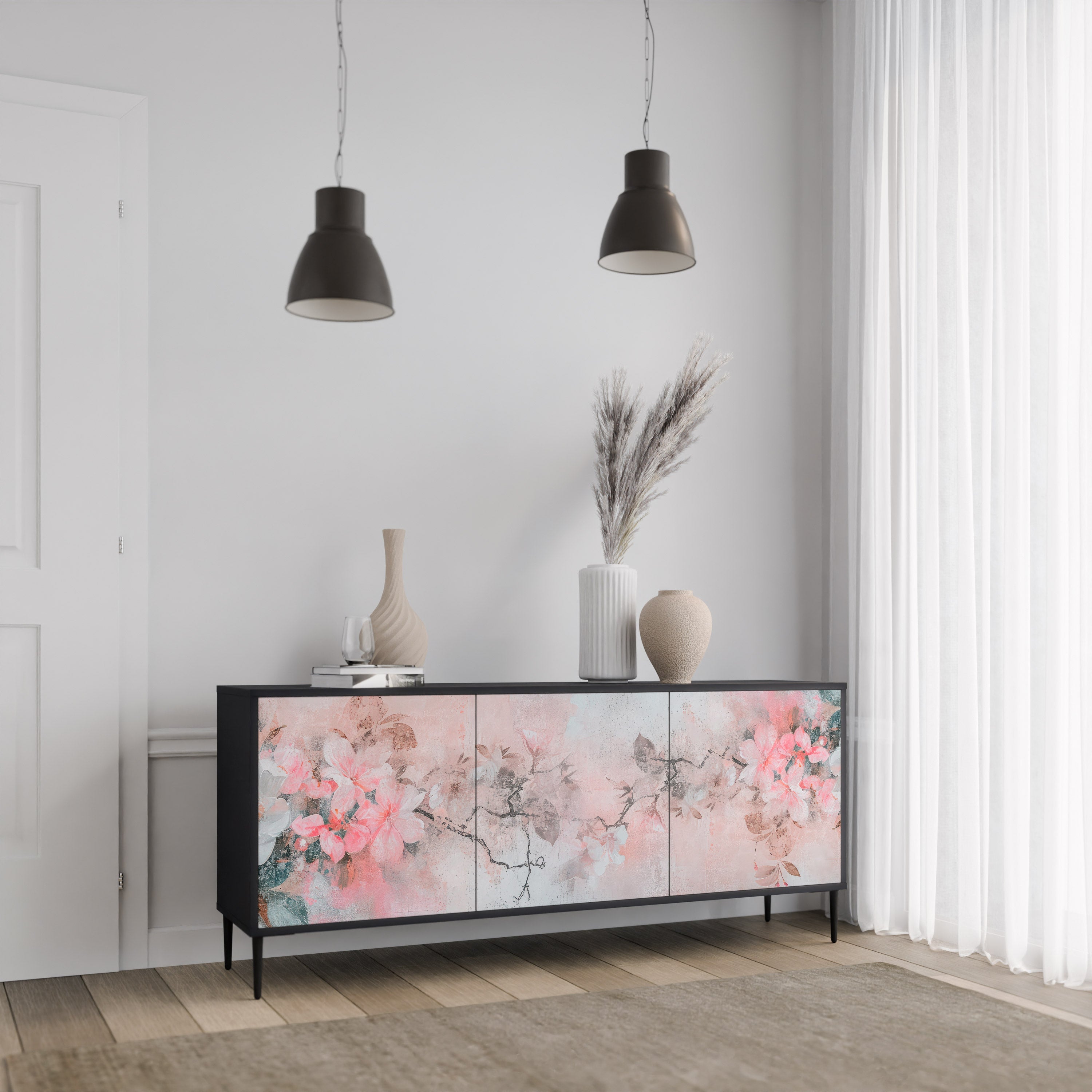 CHERRY BLOSSOM Sideboard mit 3 Türen in Schwarz