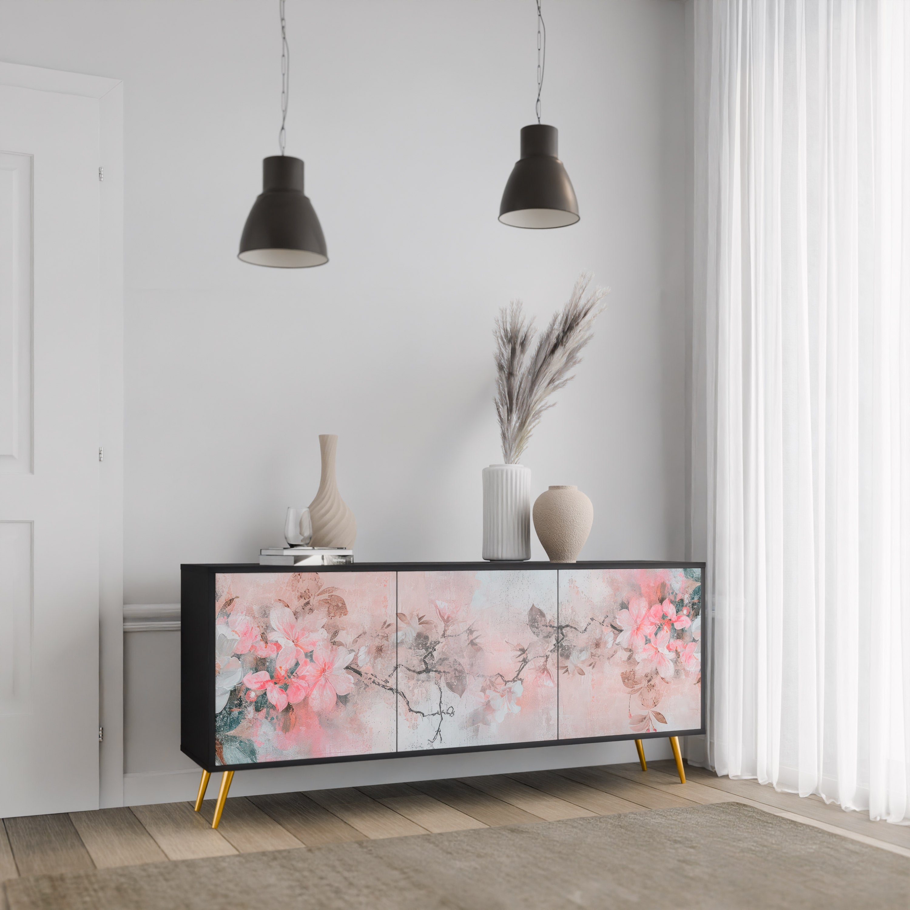 CHERRY BLOSSOM Sideboard mit 3 Türen in Schwarz