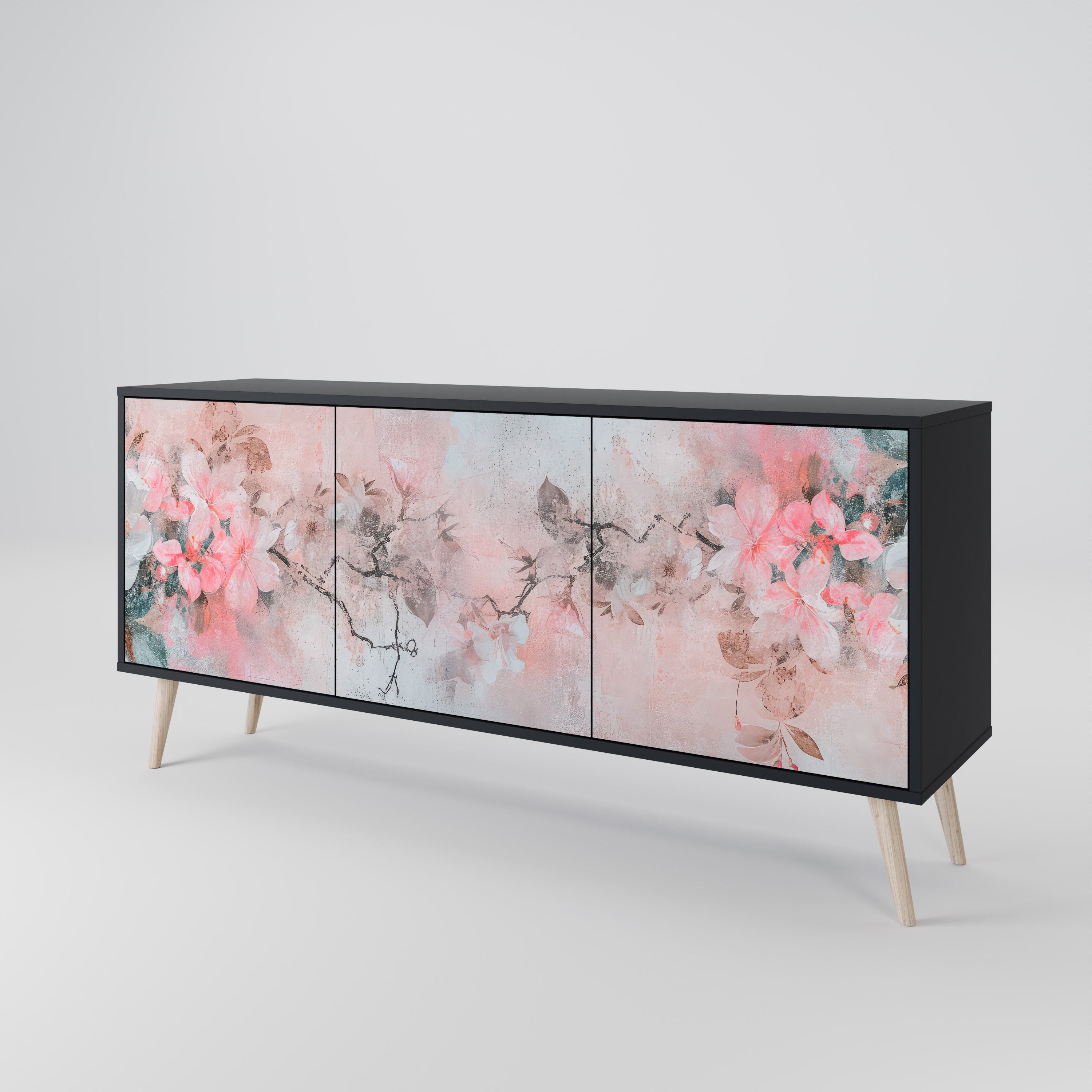 CHERRY BLOSSOM Sideboard mit 3 Türen in Schwarz