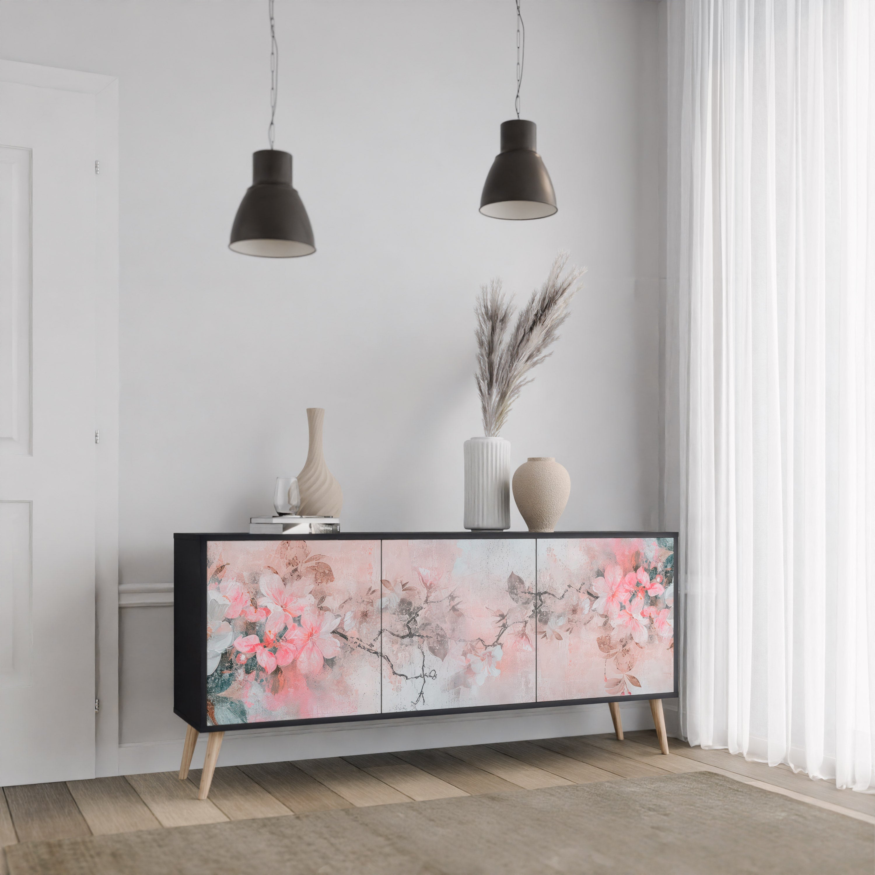 CHERRY BLOSSOM Sideboard mit 3 Türen in Schwarz