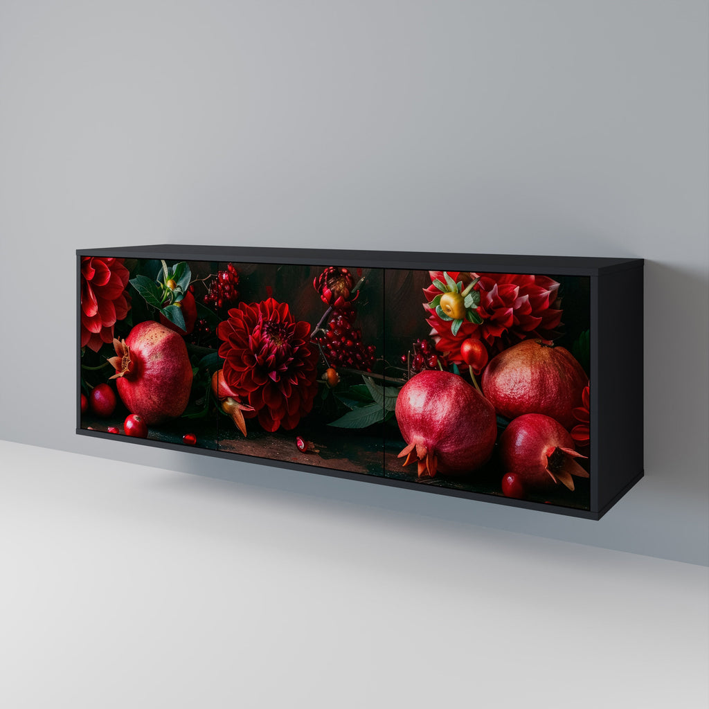 DAHLIAS AND POMEGRANATES Sideboard mit 3 Türen, schwarzes Finish