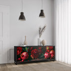 DAHLIAS AND POMEGRANATES 3-Door Sideboard in Black Finish