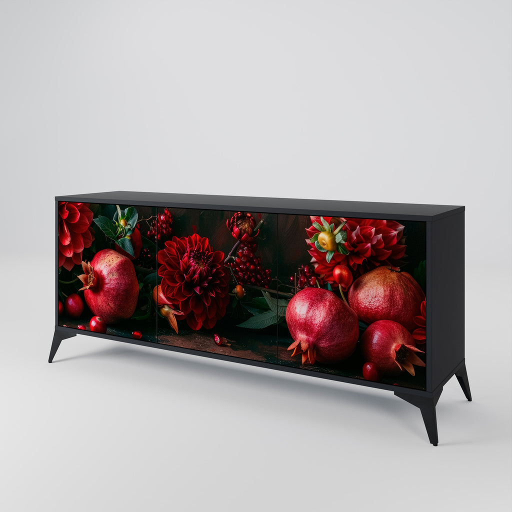 DAHLIAS AND POMEGRANATES Sideboard mit 3 Türen, schwarzes Finish