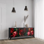 DAHLIAS AND POMEGRANATES 3-Door Sideboard in Black Finish