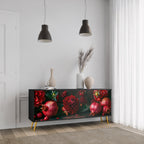 DAHLIAS AND POMEGRANATES 3-Door Sideboard in Black Finish