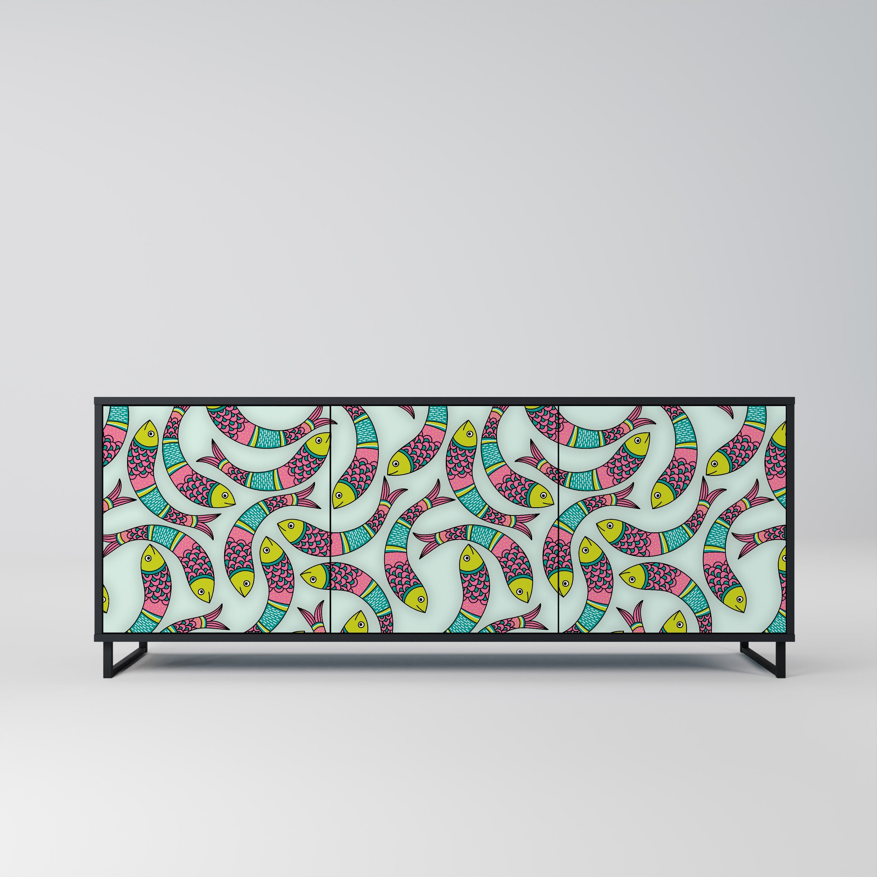 INDIAN FISH 3-türiges Sideboard in Schwarz