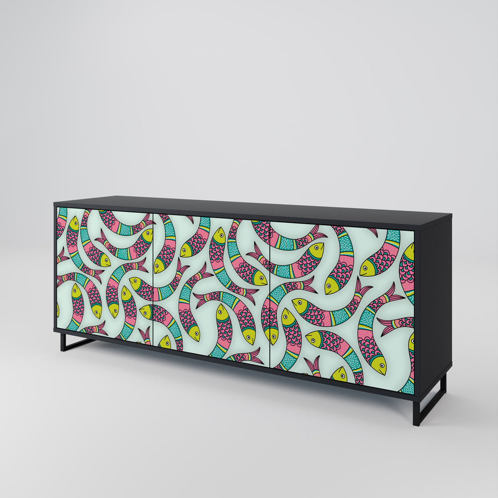 INDIAN FISH 3-türiges Sideboard in Schwarz