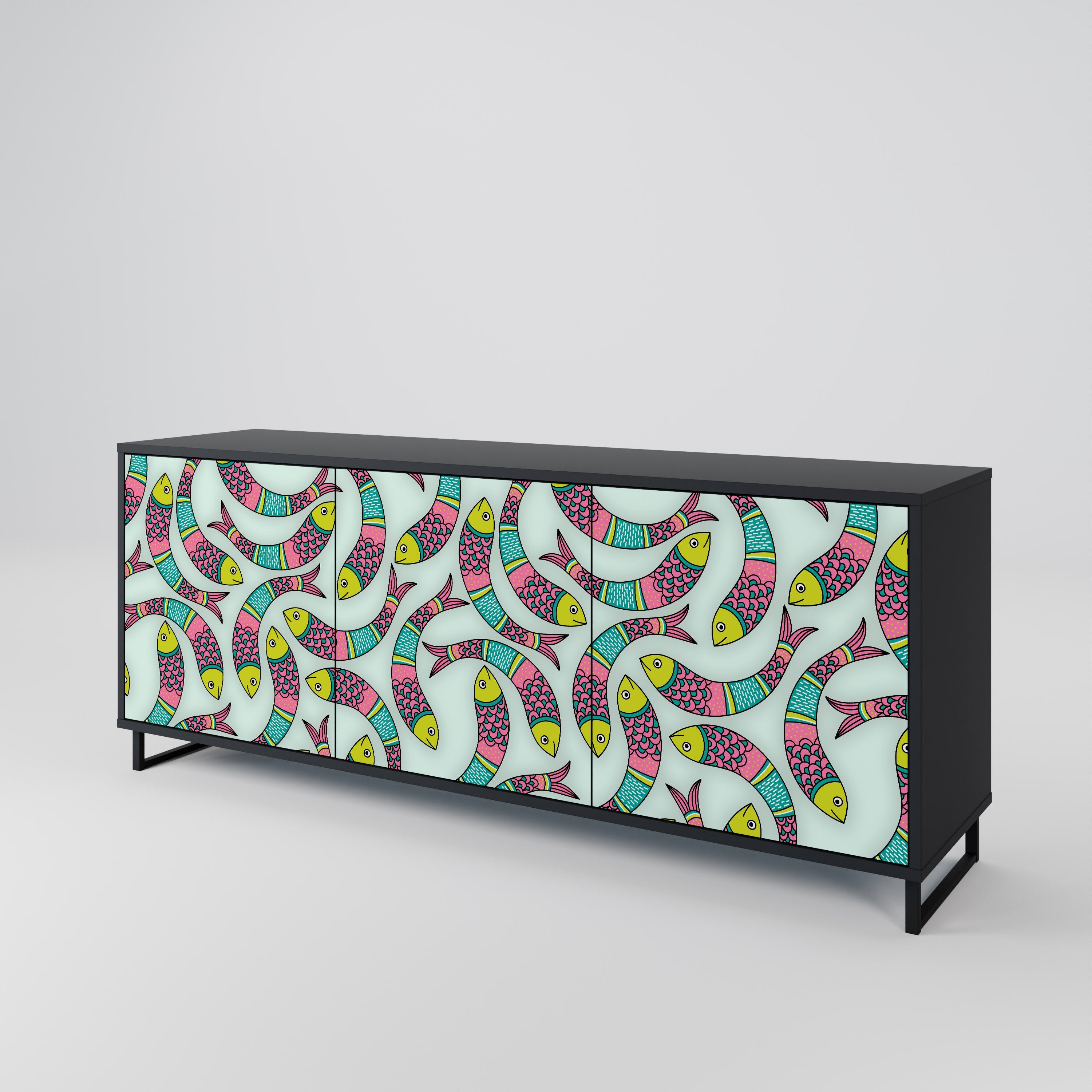 INDIAN FISH 3-türiges Sideboard in Schwarz