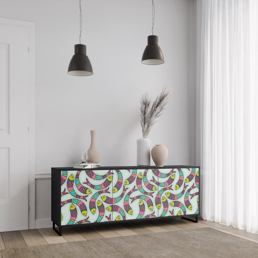INDIAN FISH 3-türiges Sideboard in Schwarz