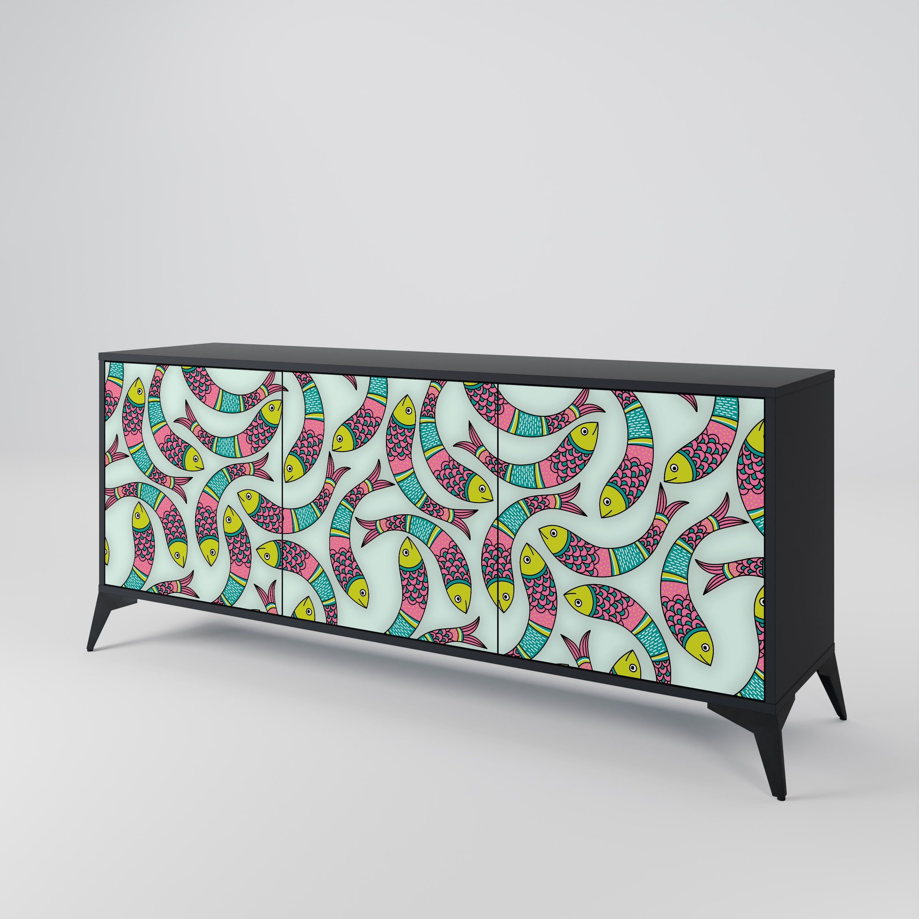 INDIAN FISH 3-türiges Sideboard in Schwarz