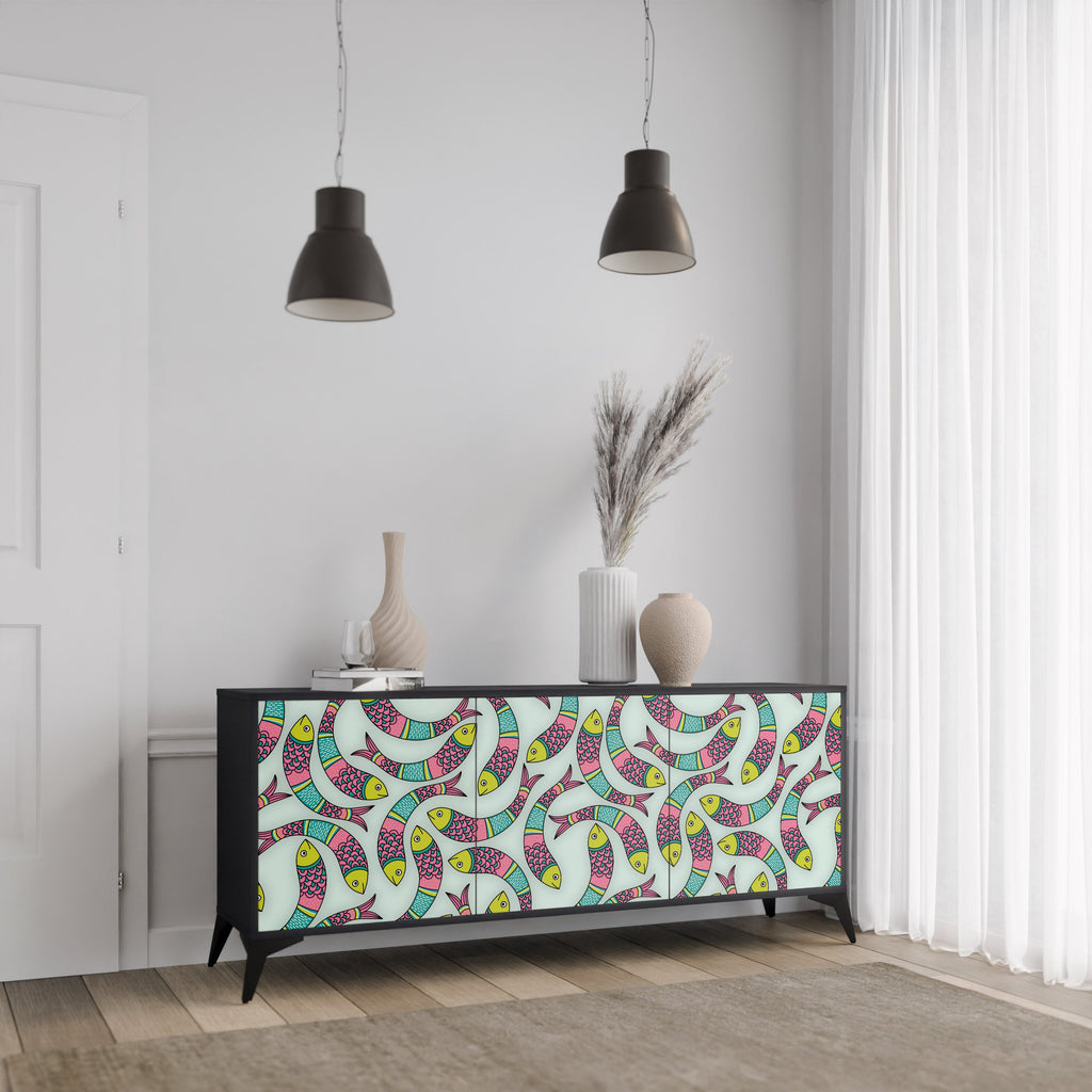 INDIAN FISH 3-türiges Sideboard in Schwarz
