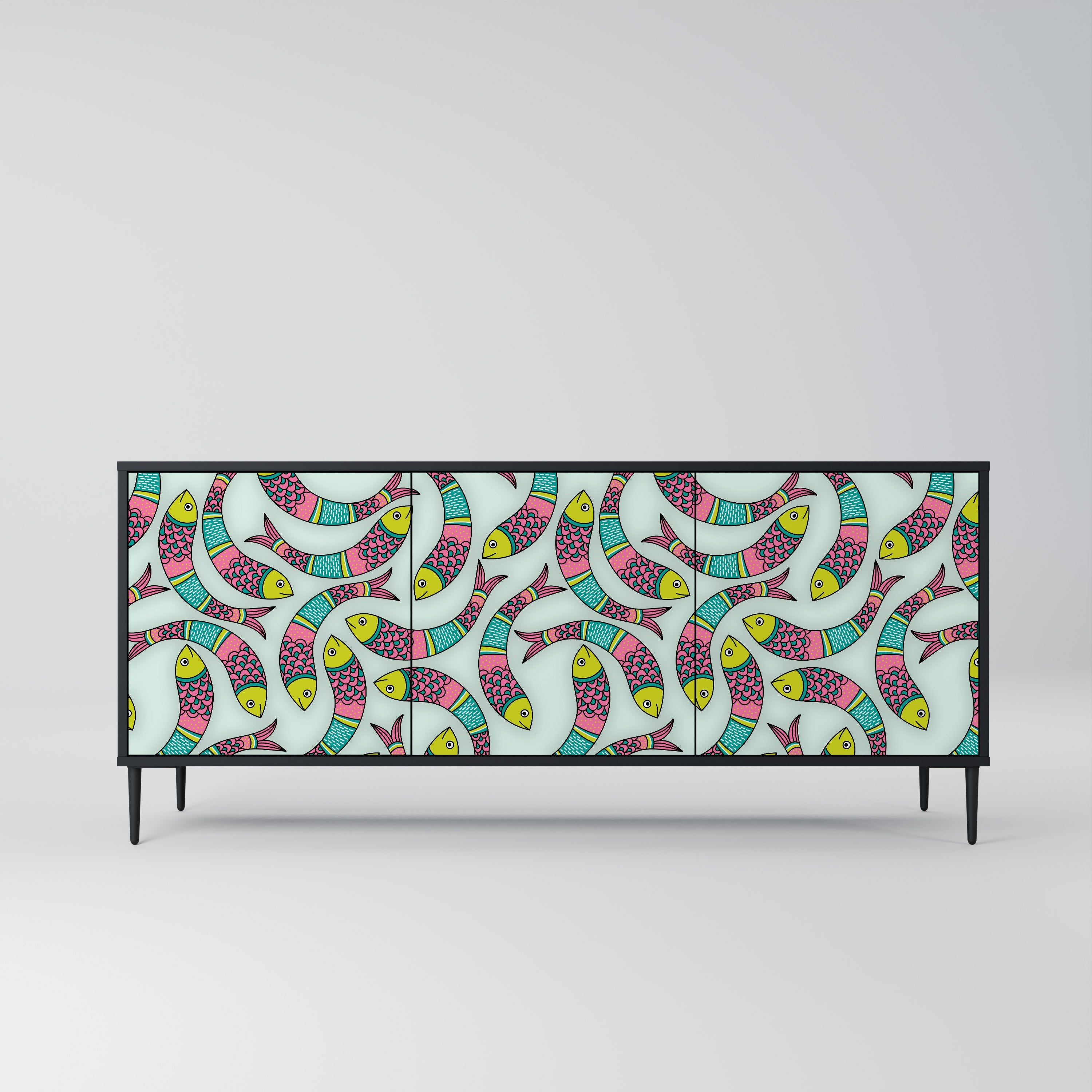 INDIAN FISH 3-türiges Sideboard in Schwarz