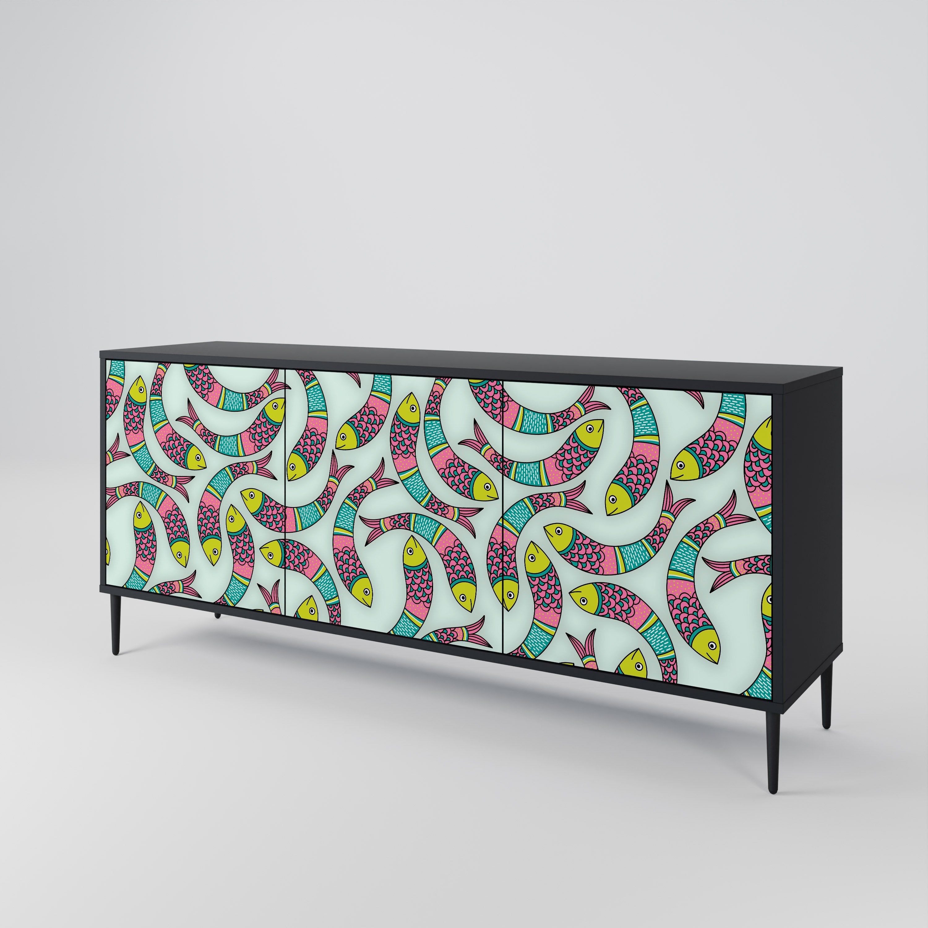 INDIAN FISH 3-türiges Sideboard in Schwarz