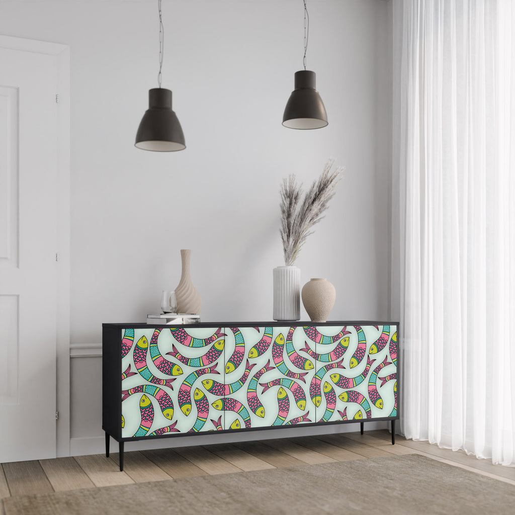 INDIAN FISH 3-türiges Sideboard in Schwarz