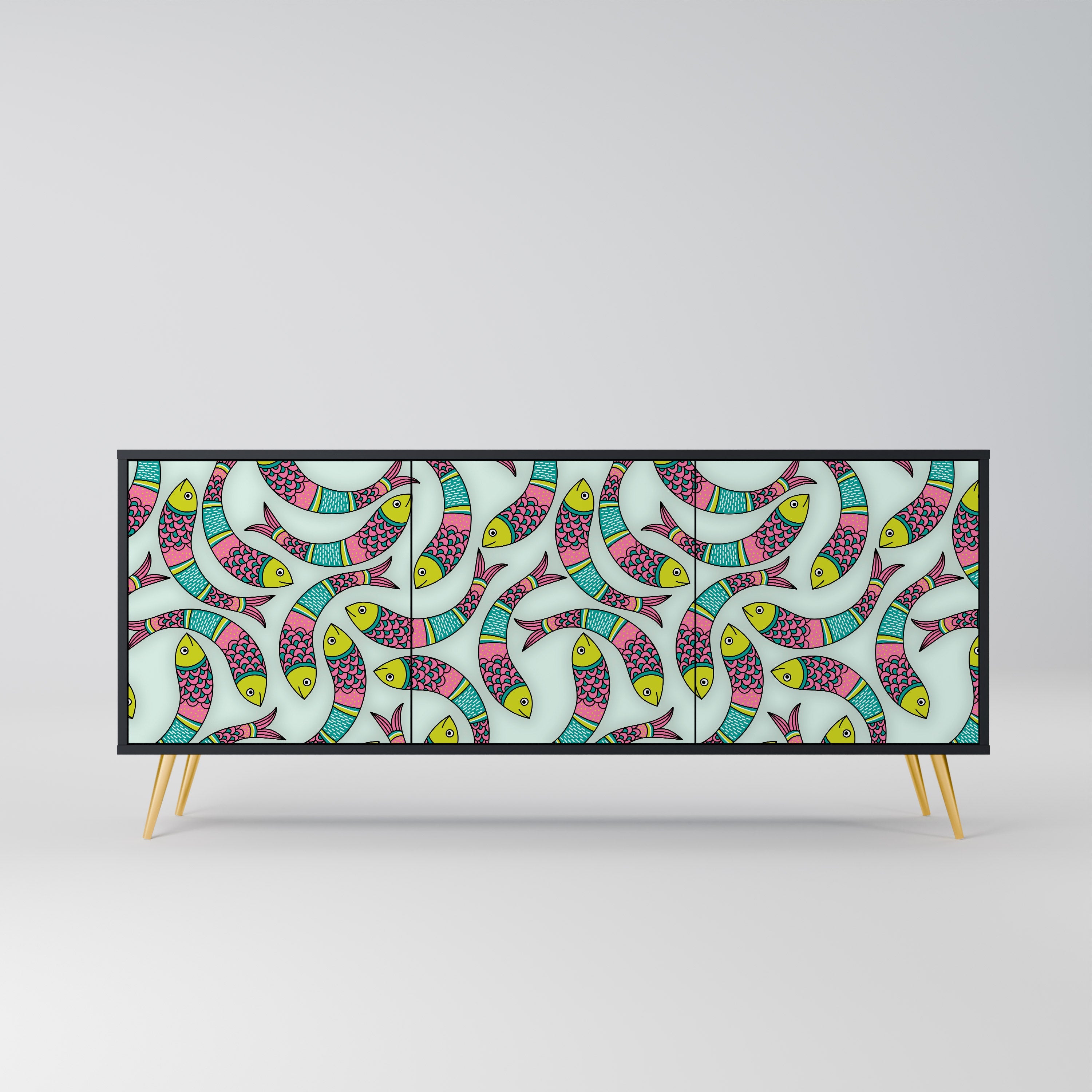INDIAN FISH 3-türiges Sideboard in Schwarz