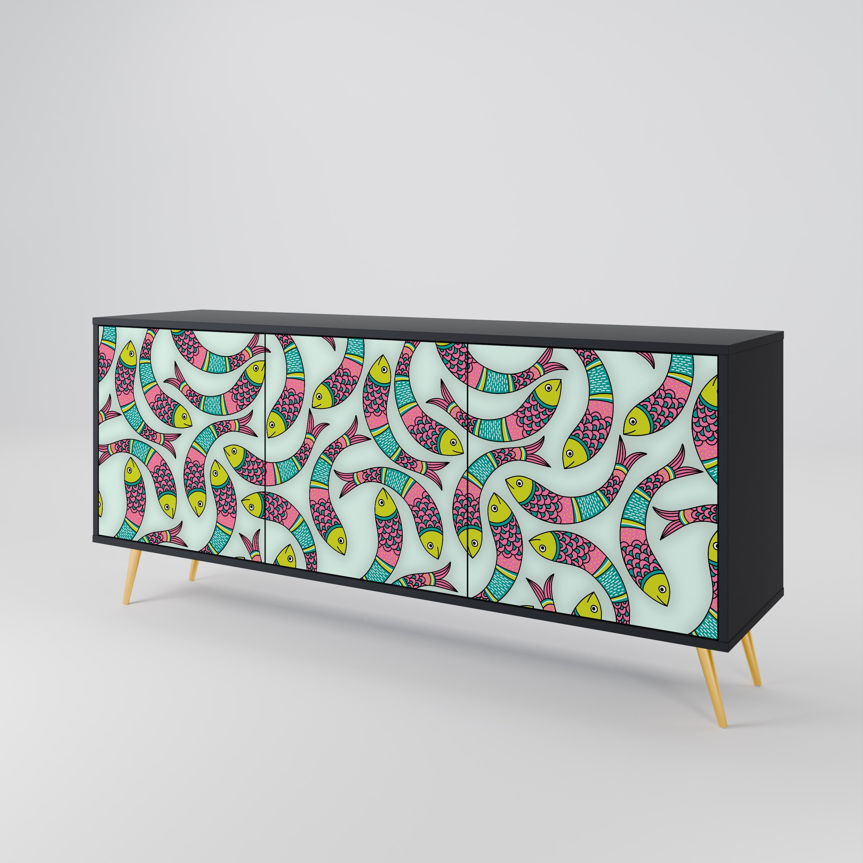 INDIAN FISH 3-türiges Sideboard in Schwarz