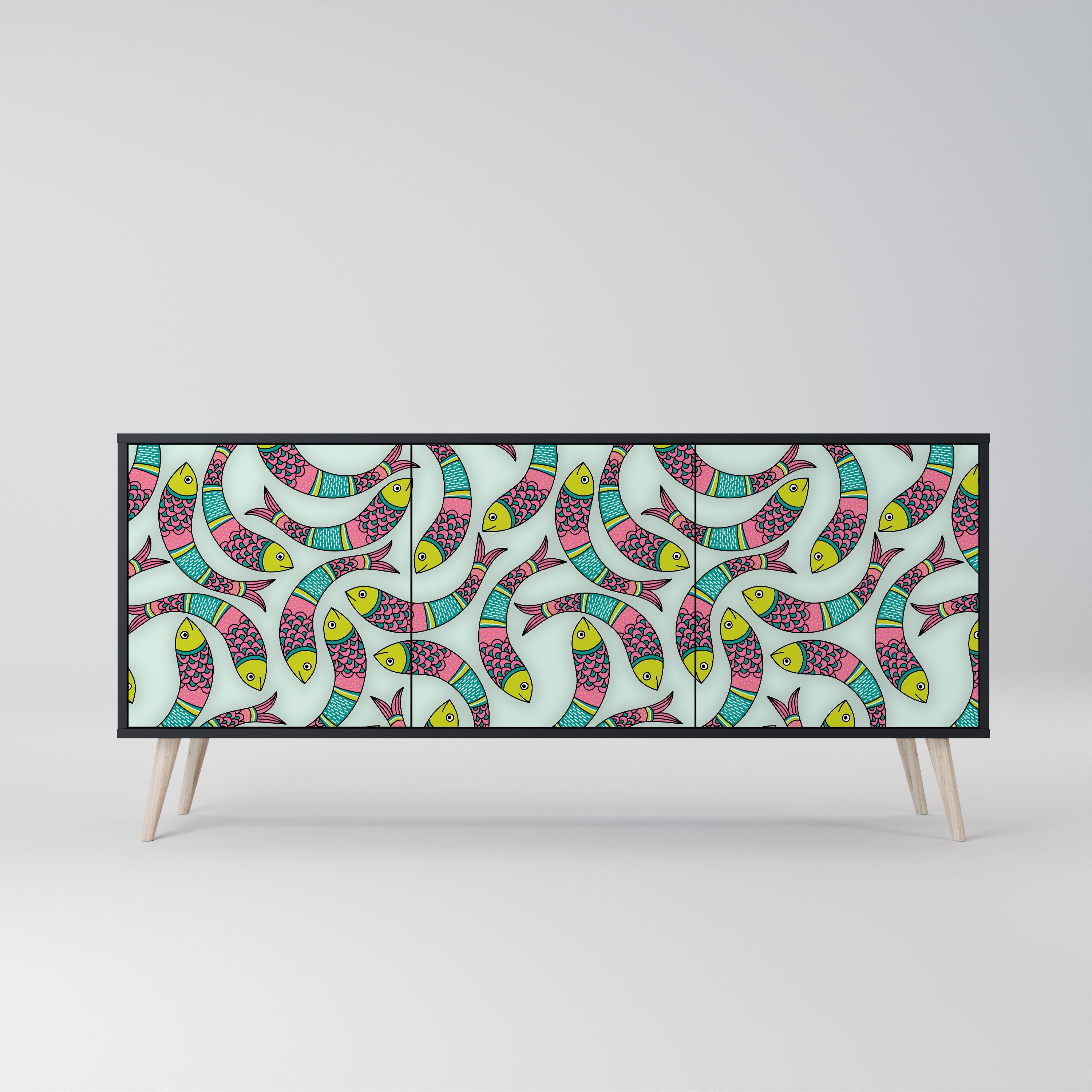 INDIAN FISH 3-türiges Sideboard in Schwarz