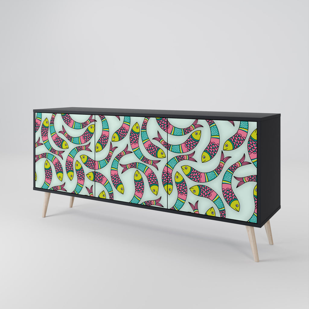 INDIAN FISH 3-türiges Sideboard in Schwarz