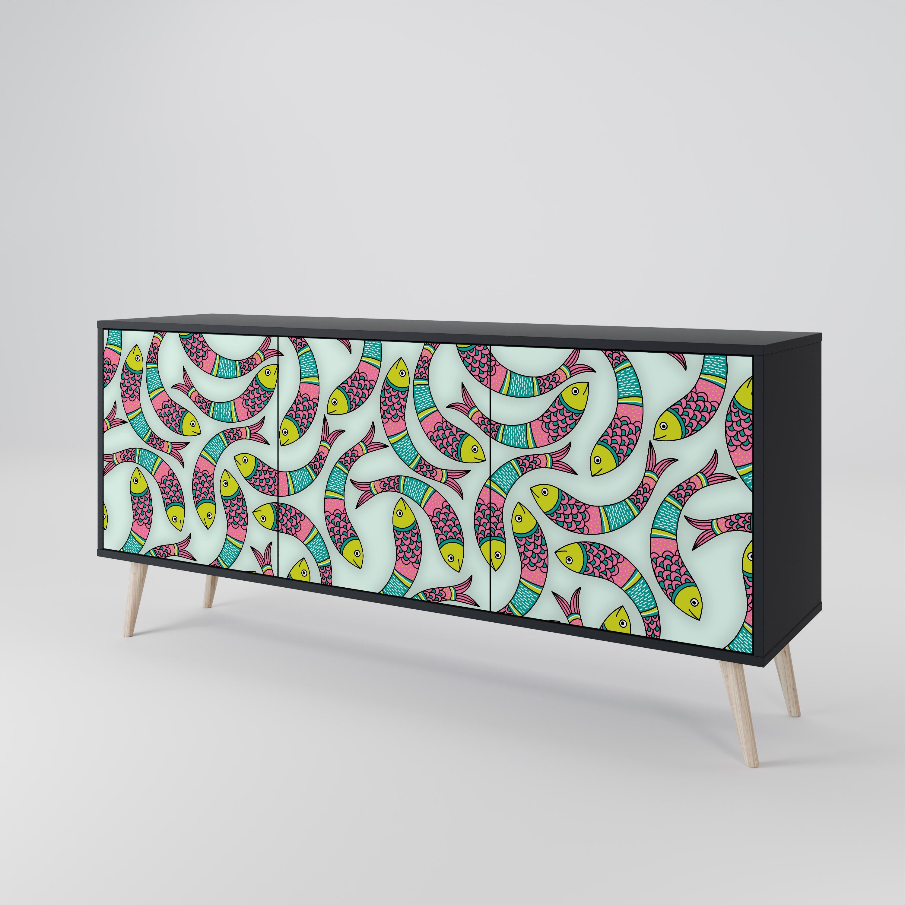 INDIAN FISH 3-türiges Sideboard in Schwarz