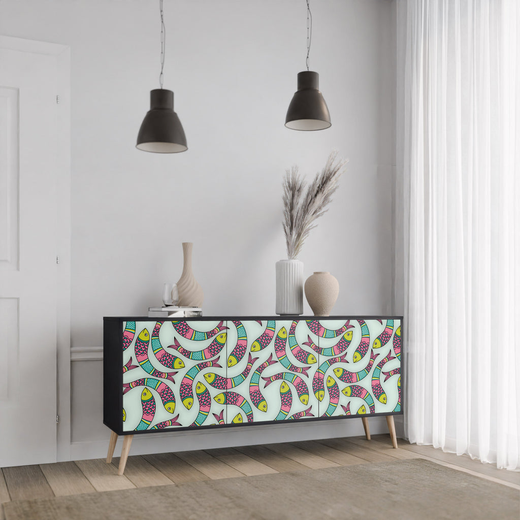 INDIAN FISH 3-türiges Sideboard in Schwarz